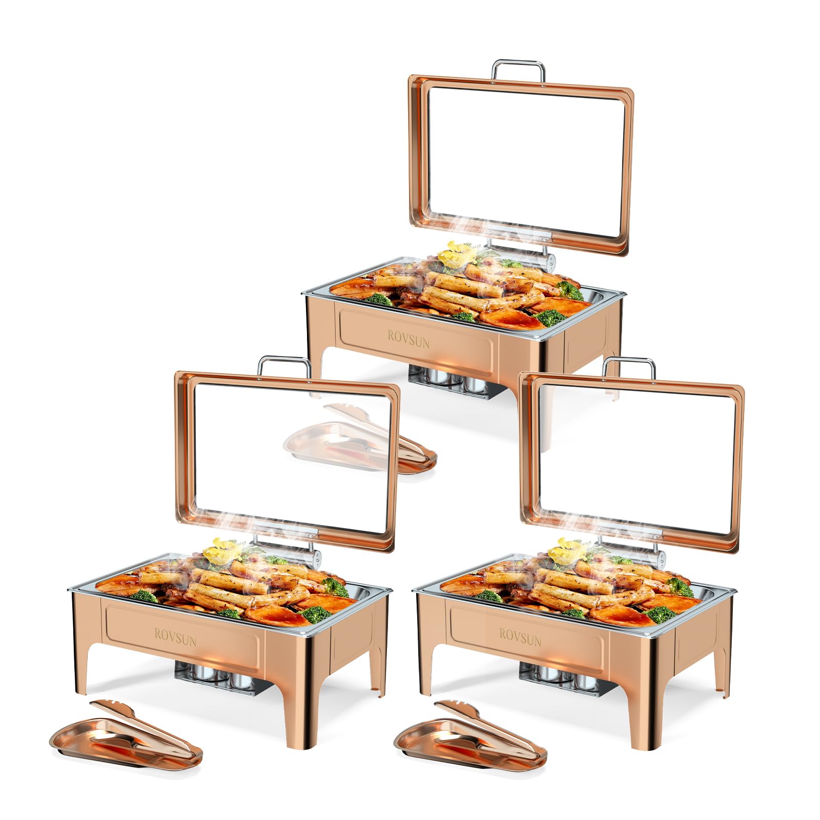 ROVSUN 9 QT Rectangular Rose Gold Chafing Dish Buffet Set with Serving Tong