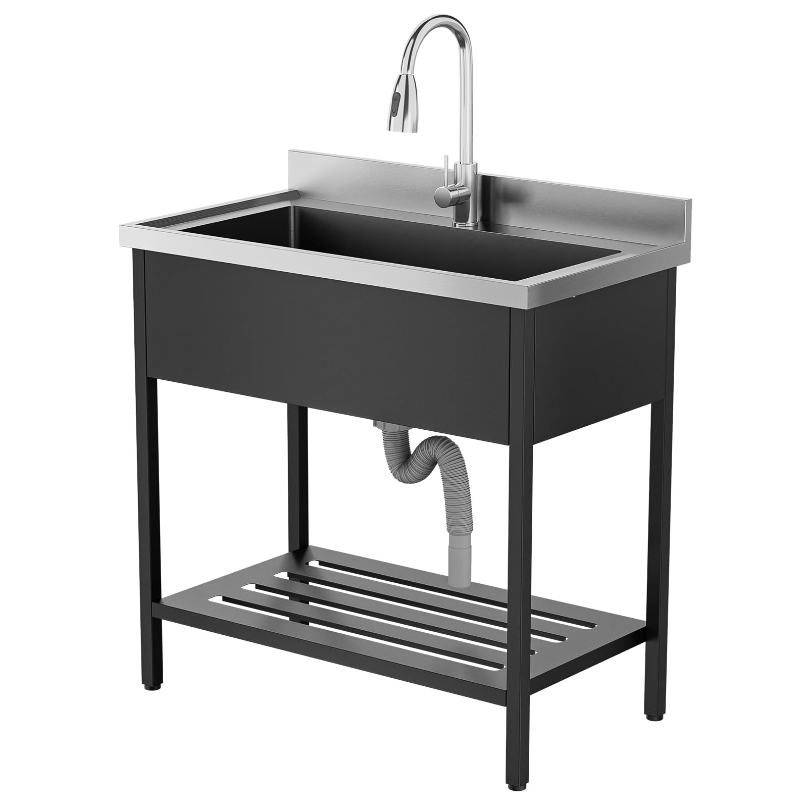 ROVSUN 36" x 20" Stainless Steel Utility Sink with Faucet & Draining Rack