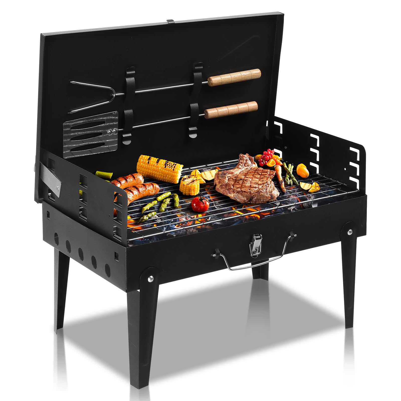 ROSUN 18" Portable Charcoal Grill Foldable with Barbecue Lid