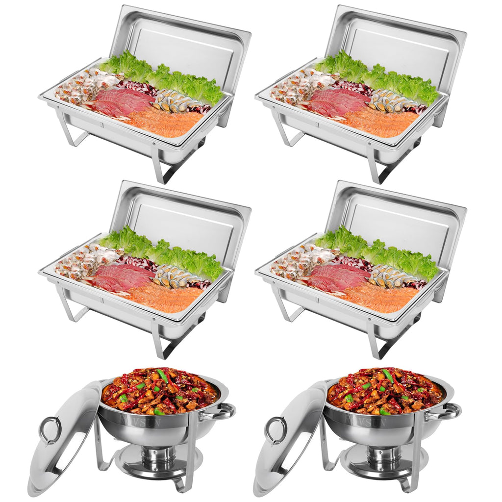 ROVSUN 4 Rectangular 8 QT Chafing Dish Buffet Set + 2 Round 5QT Chaffi