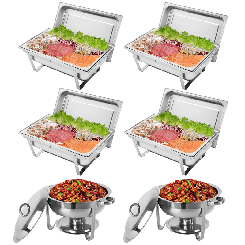 ROVSUN Chafing Dish Buffet Set 4 Rectangle + 2 Round Stainless Steel Chaffing Dishes