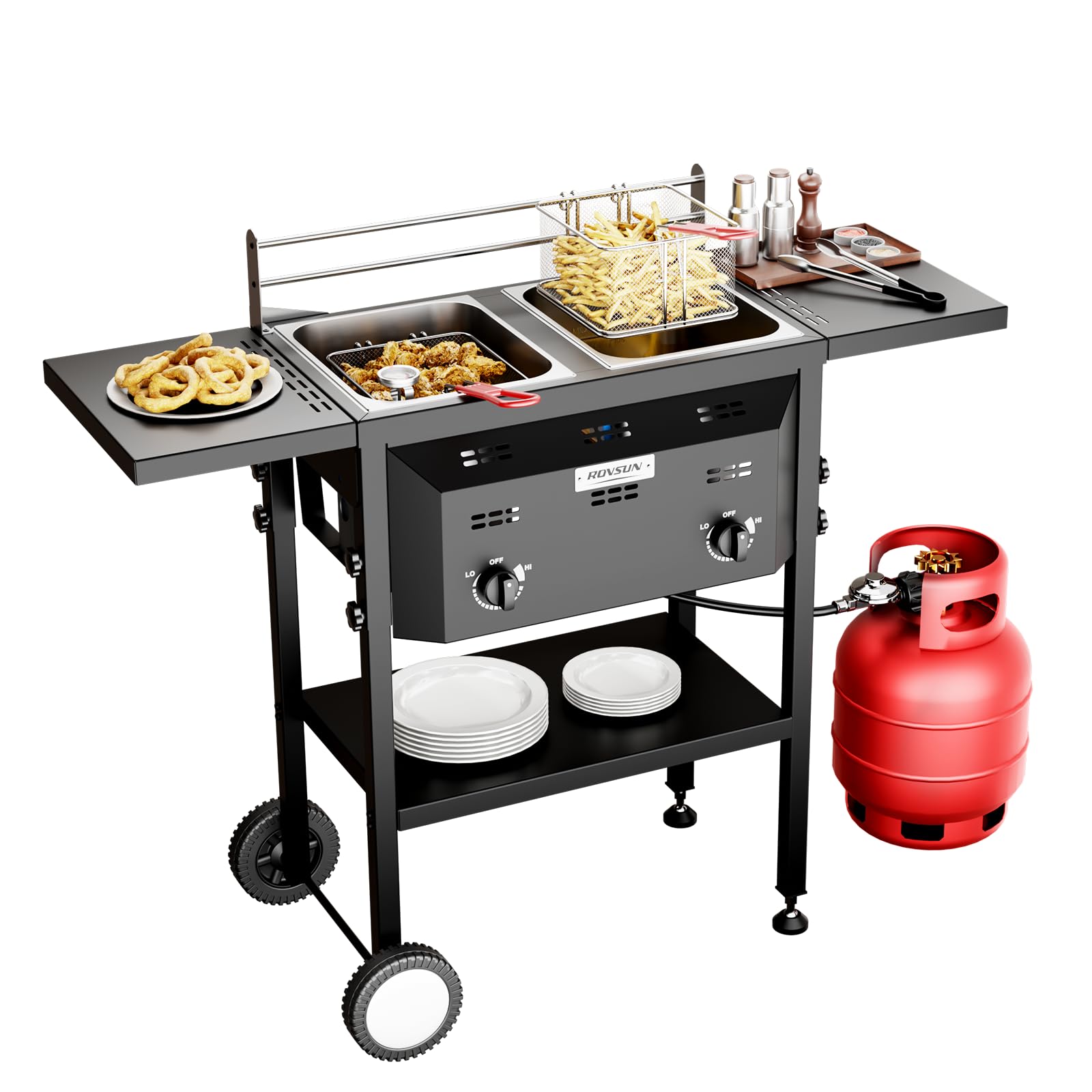 ROVSUN Outdoor Deep Fryer with Dual 8QT Stainless Steel Tank & Basket