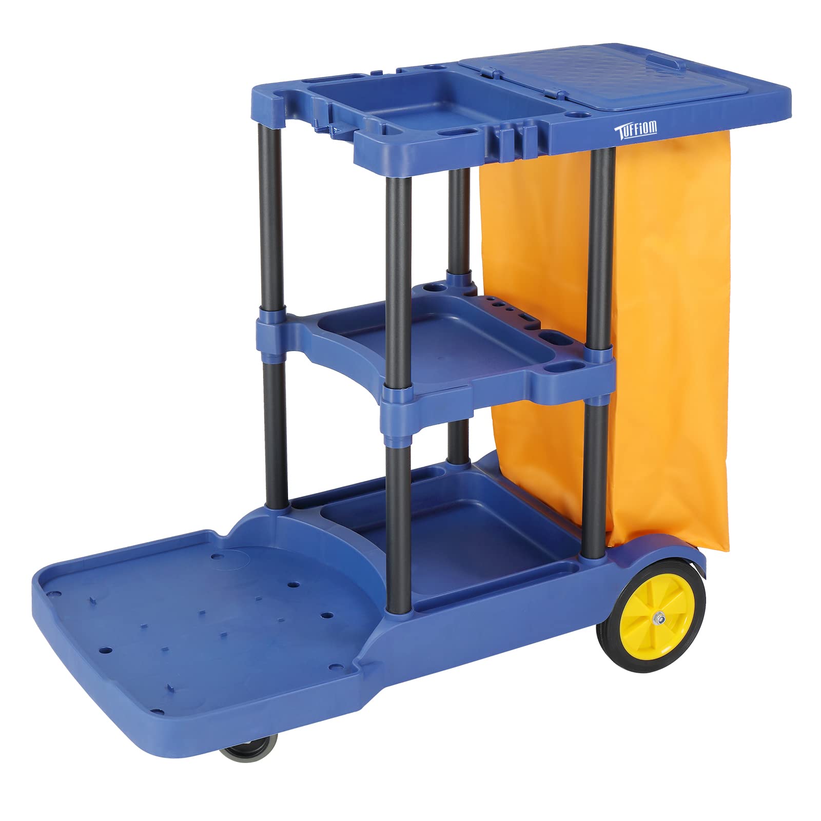 3-Tier 500 LBS Capacity Janitorial Cart with 22 Gallon Bag Blue
