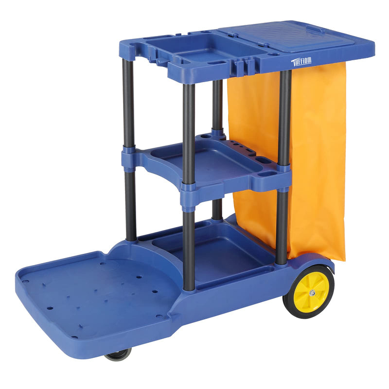 ROVSUN 3 Tier Janitorial Cart 500LBS Capacity Cleaning Housekeeping Cart Black/Blue/Grey