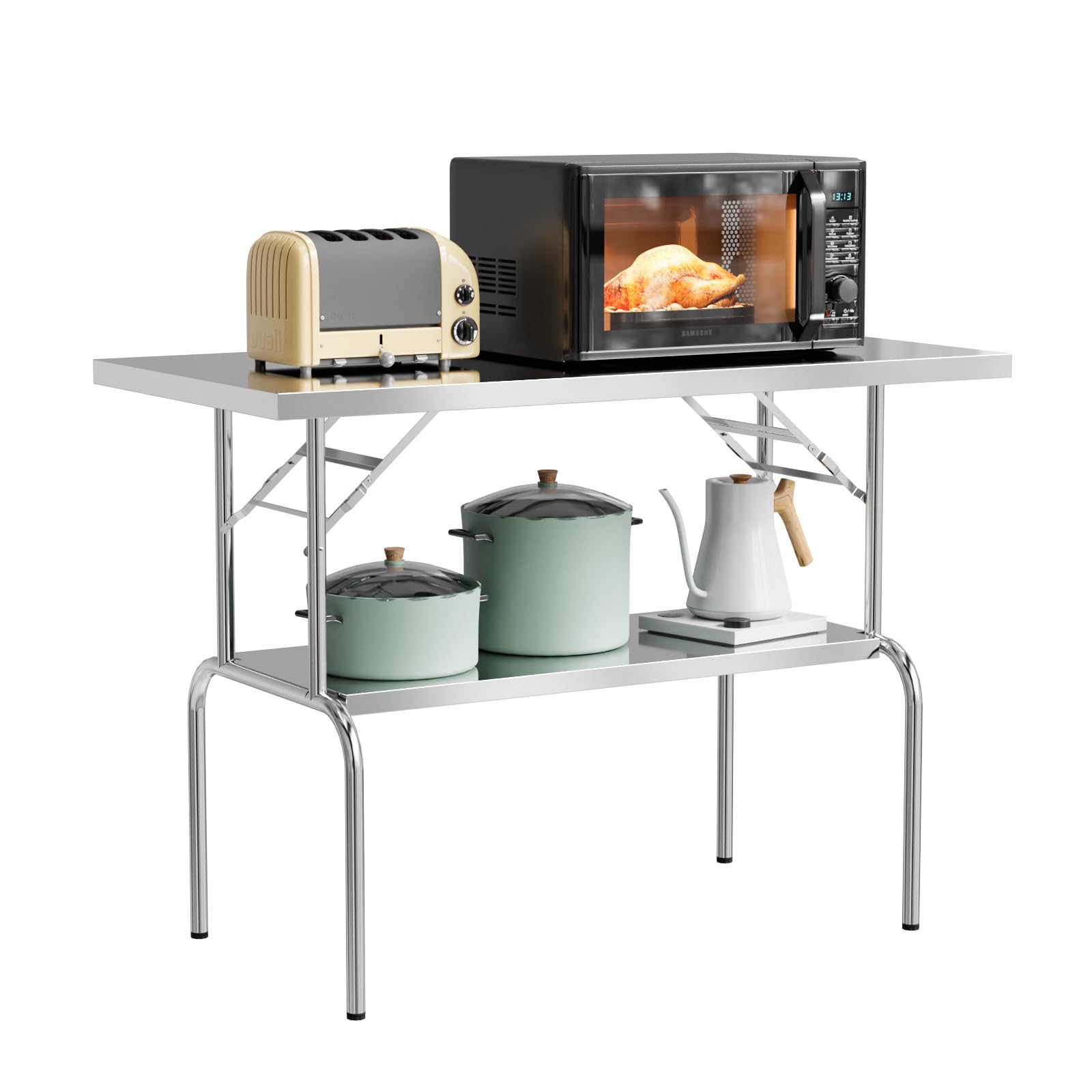 ROVSUN 48" x 24" Stainless Steel Folding Work Table with Undershelf