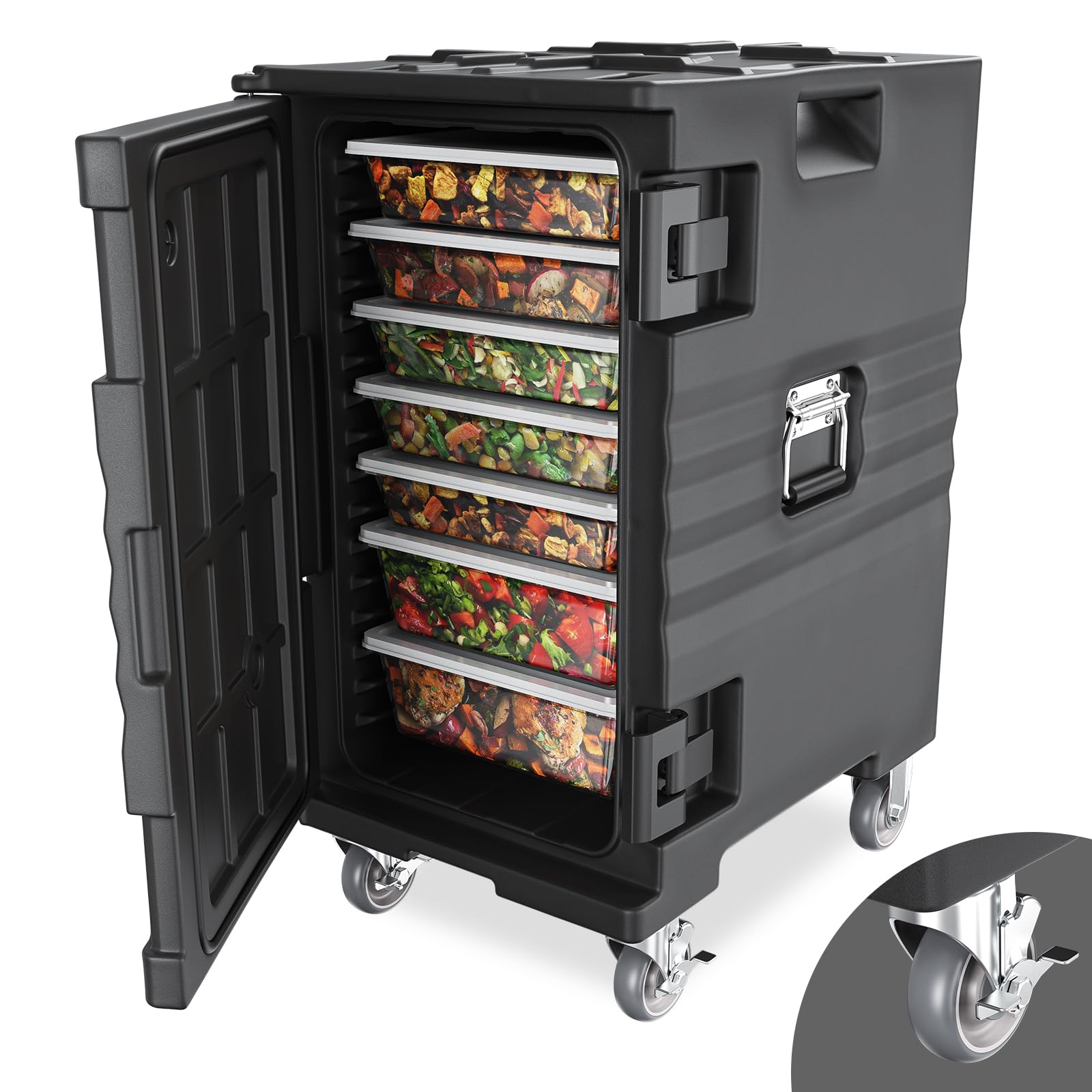 ROVSUN 109 QT Insulated Food Pan Carrier with Lockable Wheels Black