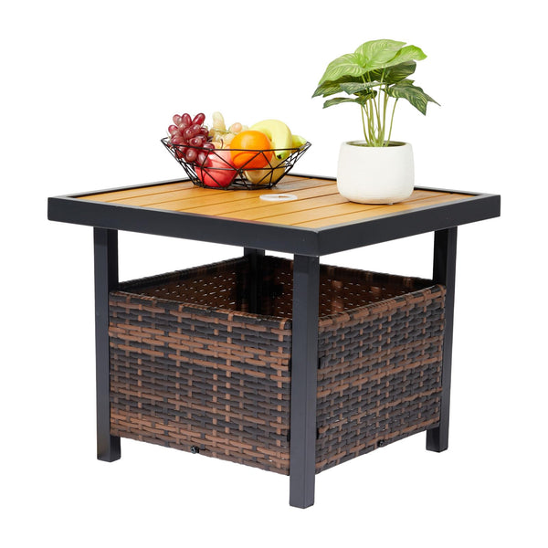 belham living carlena all weather wicker patio umbrella side table Outdoor Wicker Side Table with Umbrella Hole Yellow
