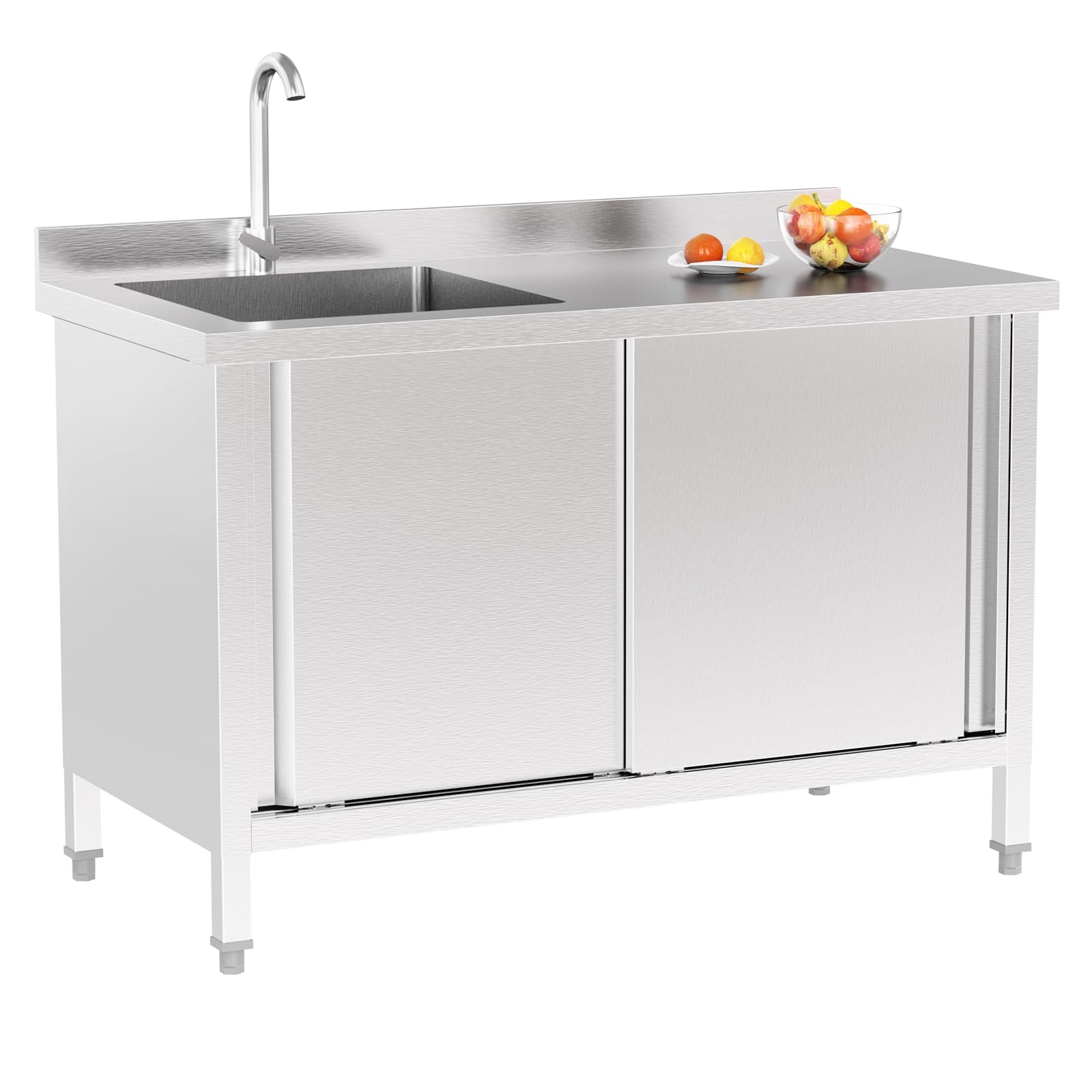 ROVSUN 46" x 22" Stainless Steel Utility Sink with Cabinet