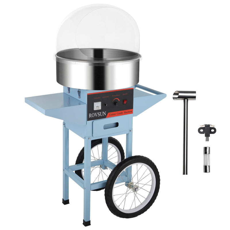 ROVSUN 21 Inch 980W 110V Cotton Candy Machine Cart with Cover Blue