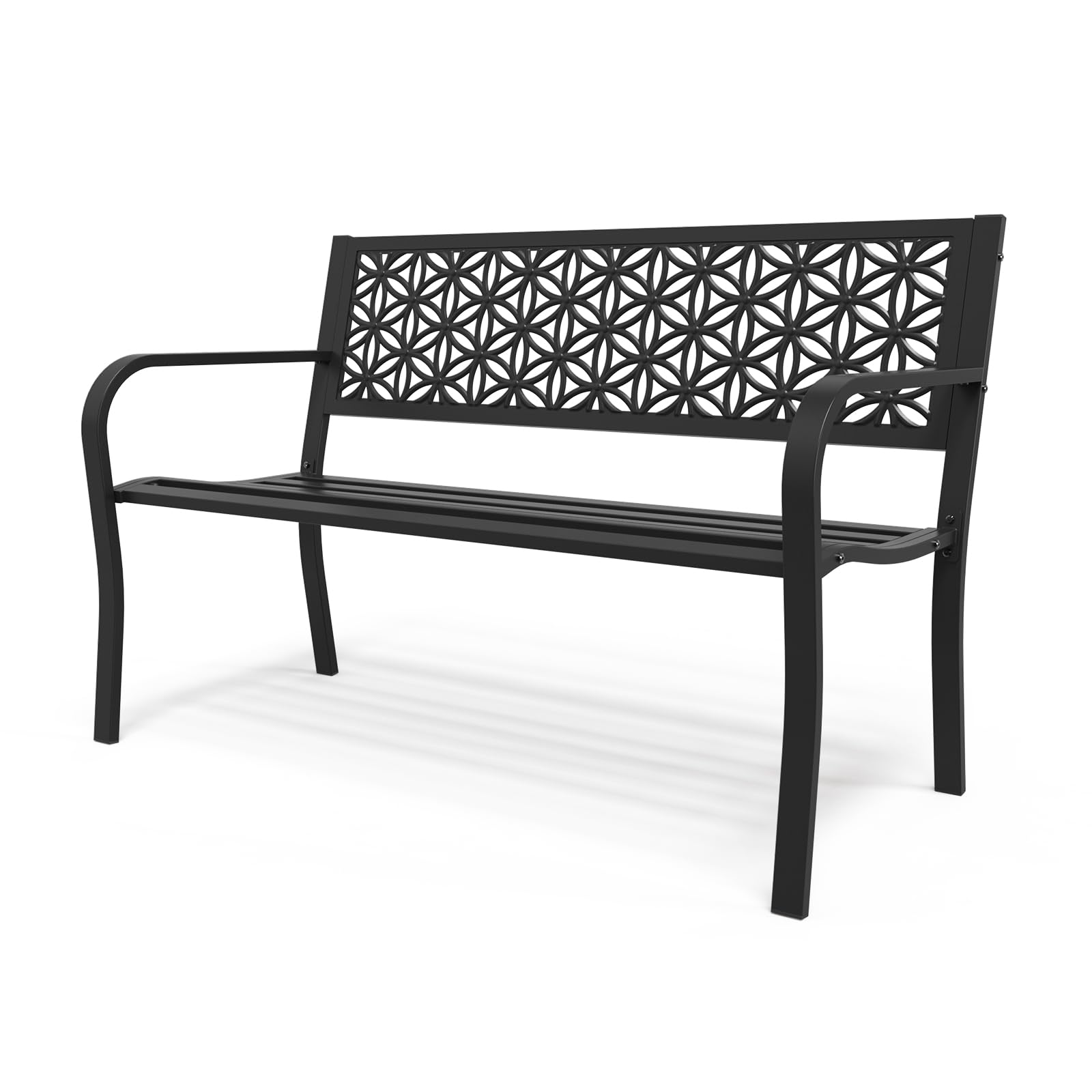 50" Outdoor Bench Metal with Floral Back Black