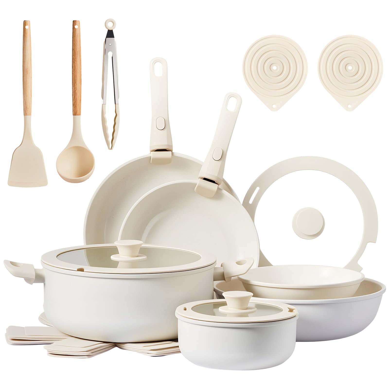 ROVSUN 22 Pcs Nonstick Pots and Pans Set with Detachable Handles