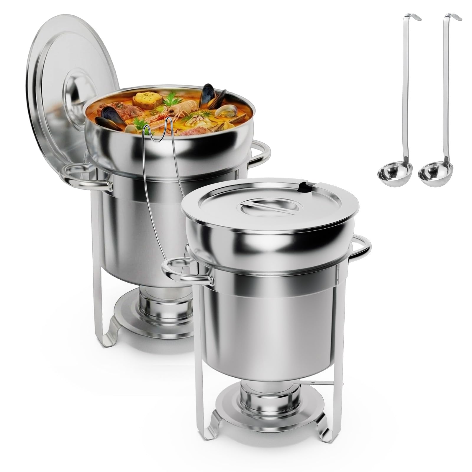 ROVSUN 7 QT Round Silver Buffet Soup Chafer with Lid Holder