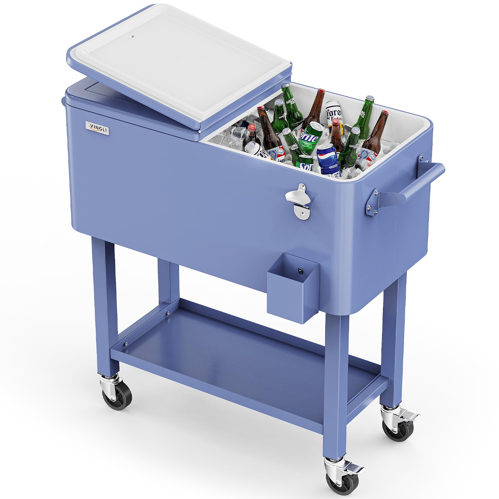 80 Quart Portable Outdoor Patio Rolling Cooler Cart Haze Blue