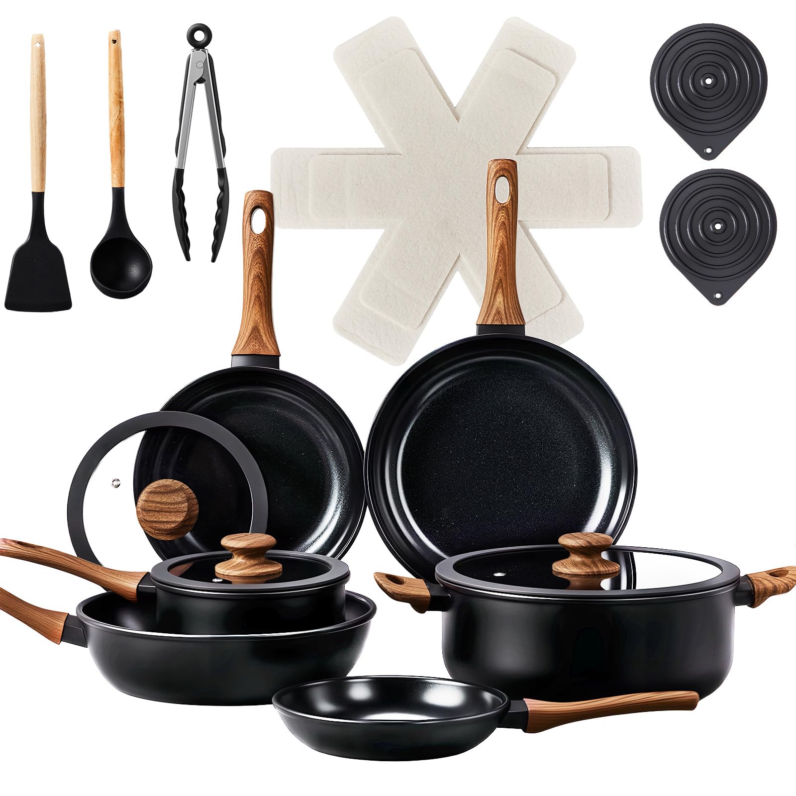 ROVSUN 20 Pcs Nonstick Pots and Pans Set Black