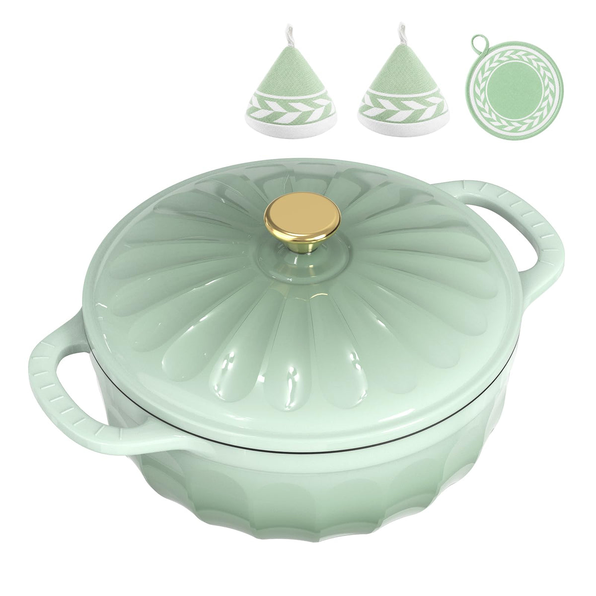 ROVSUN 5 QT Enameled Cast Iron Round Dutch Oven Green Gradient