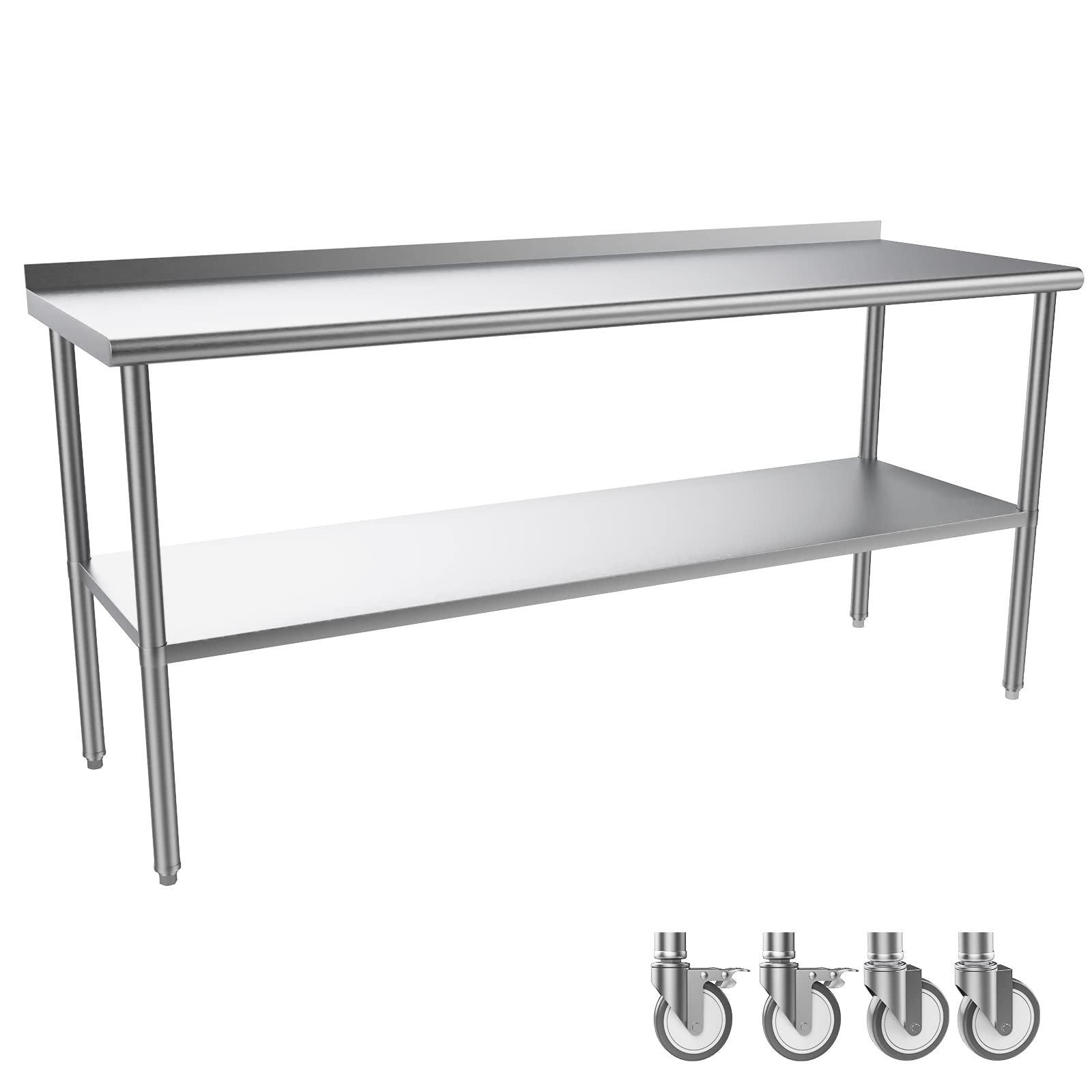 ROVSUN 60" x 24" Stainless Steel Table with Wheels