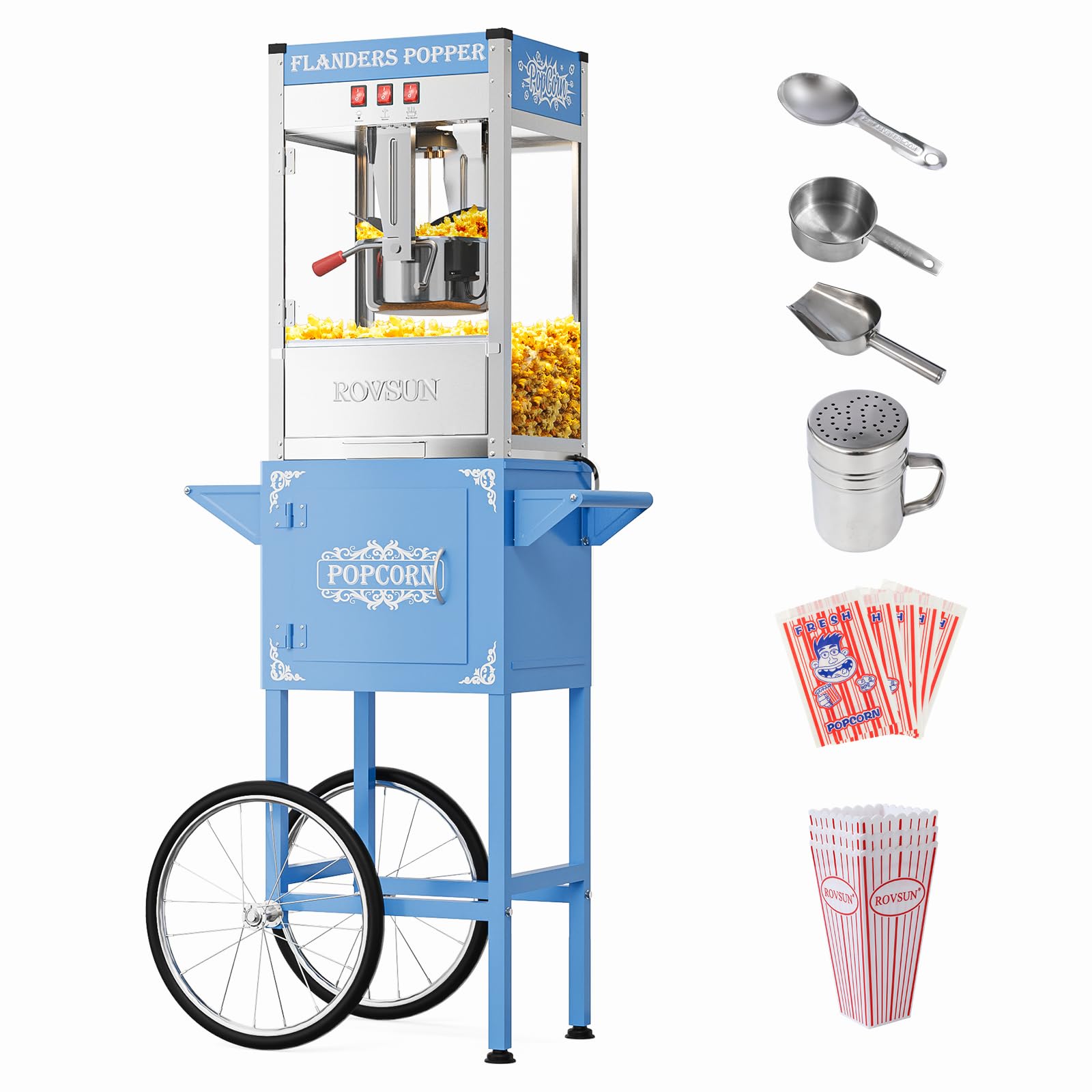ROVSUN 10 oz Kettle 800W 120V Popcorn Machine Cart Blue