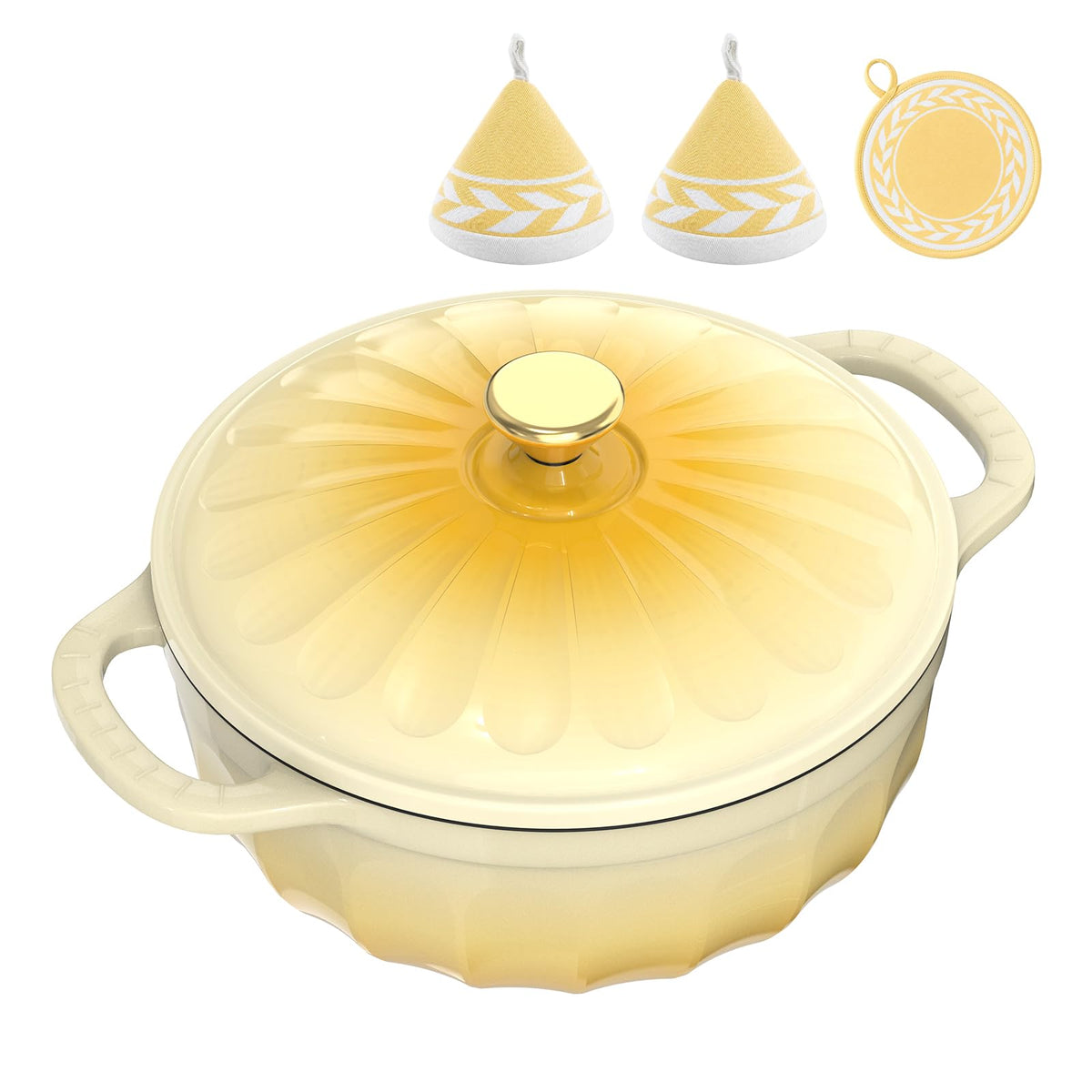 ROVSUN 5 QT Enameled Cast Iron Round Dutch Oven Yellow Gradient