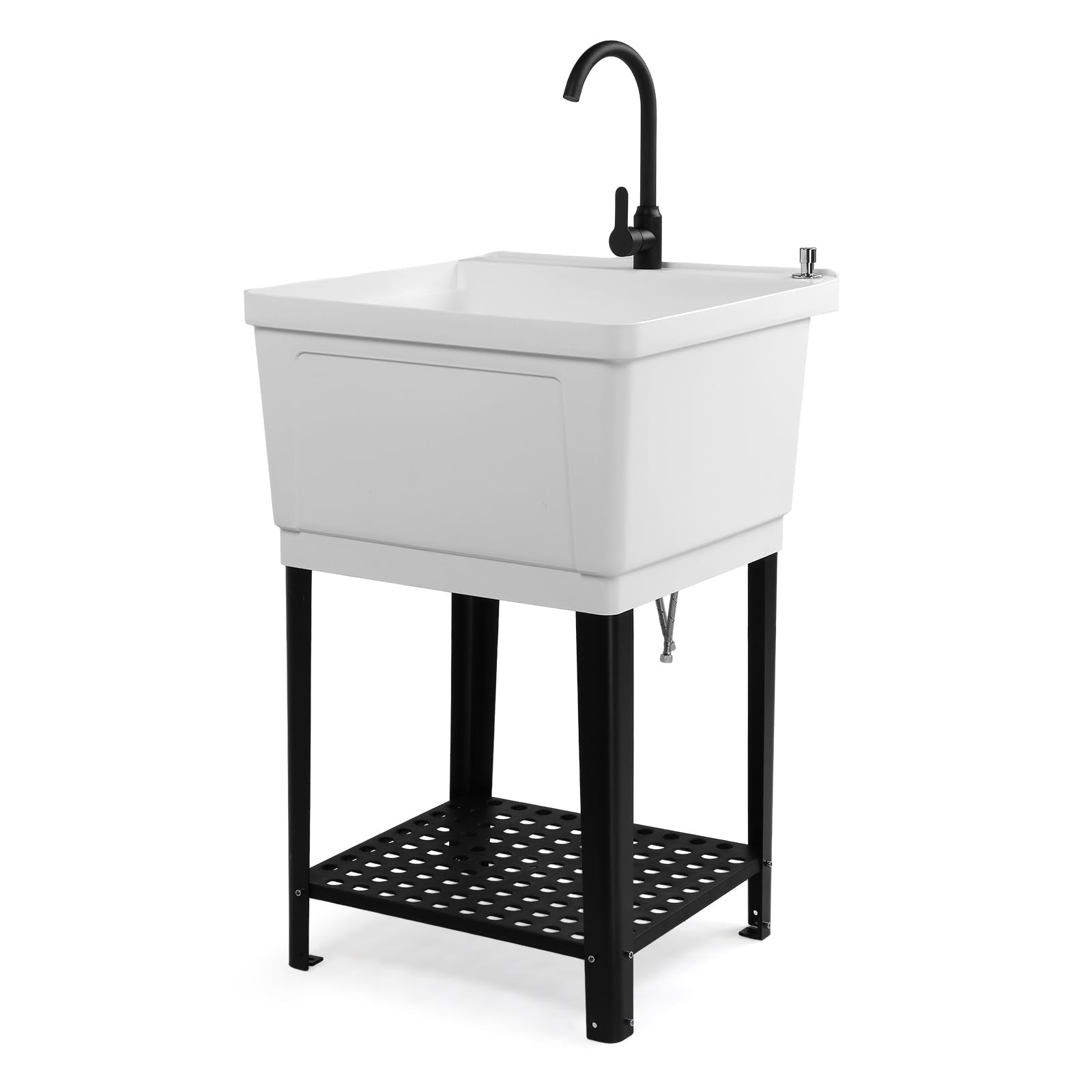 ROVSUN 24" x 24" Plastic Utility Sink with Storage Shelf White