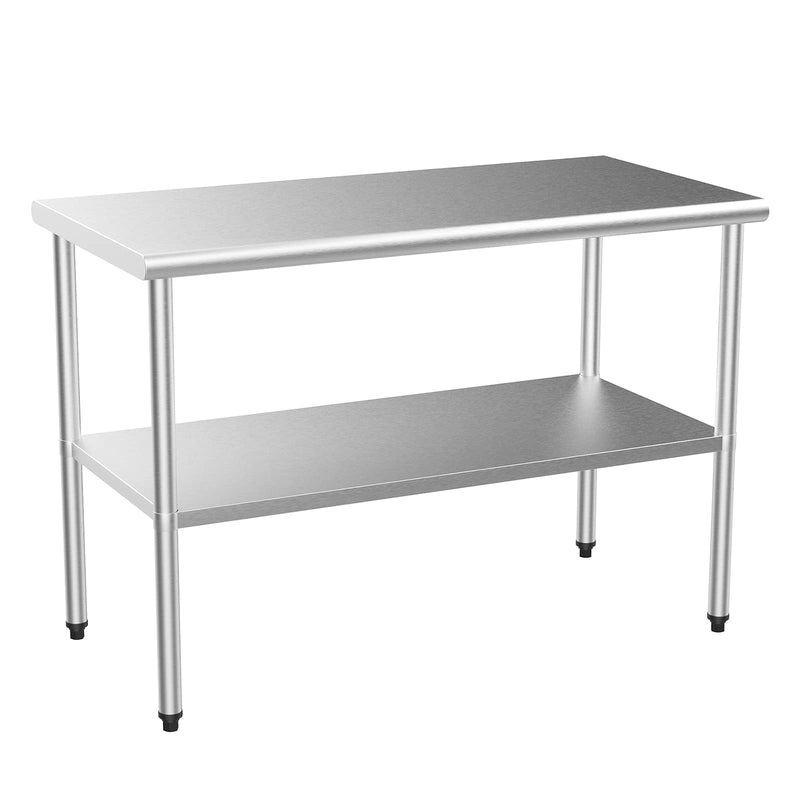 ROVSUN 48 x 24 Inches Kitchen Stainless Steel Table Heavy Duty Prep Work Metal Table with Adjustable Undershelf