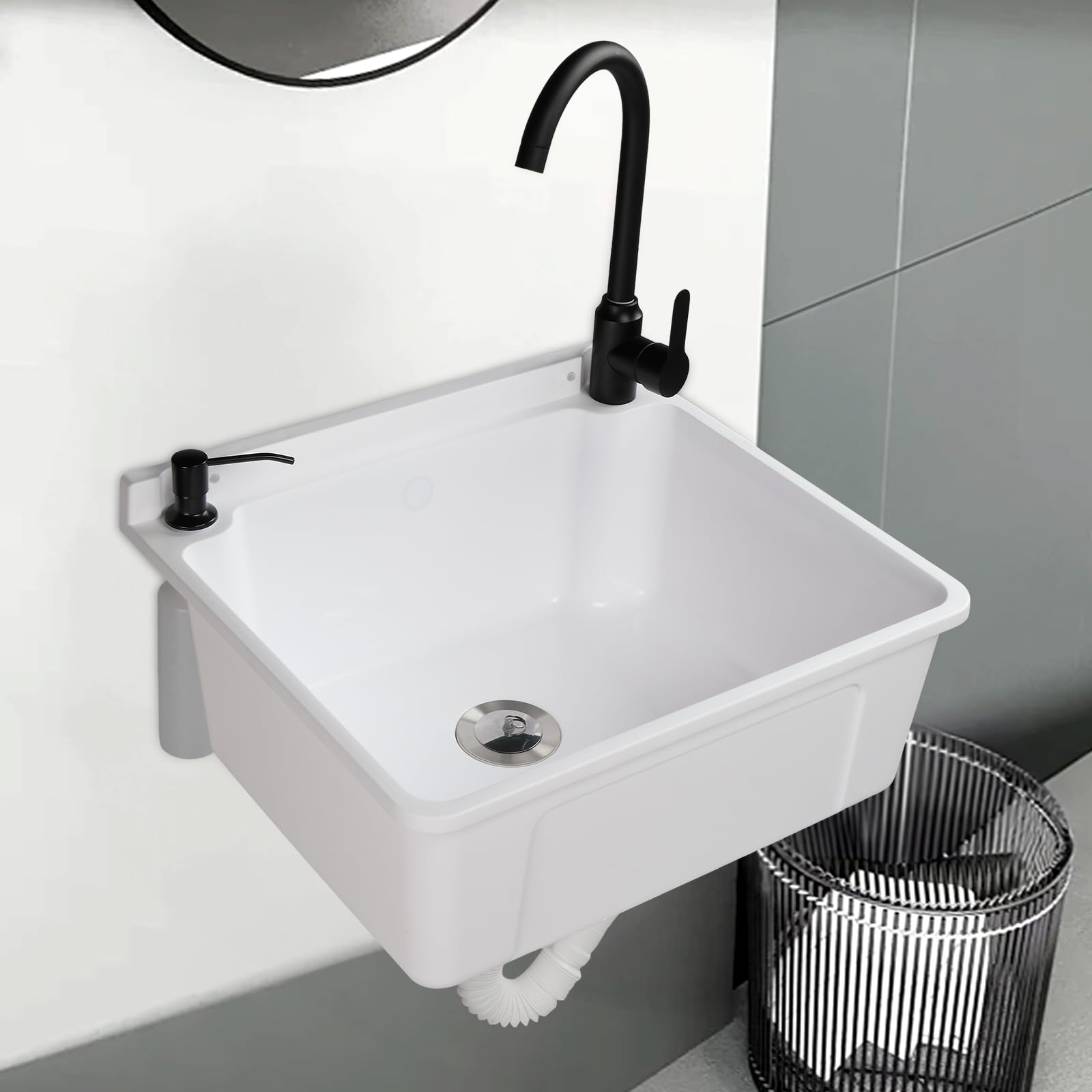 ROVSUN 20" x 17" Plastic Wall-Mounted Utility Sink with Wall Bracket White