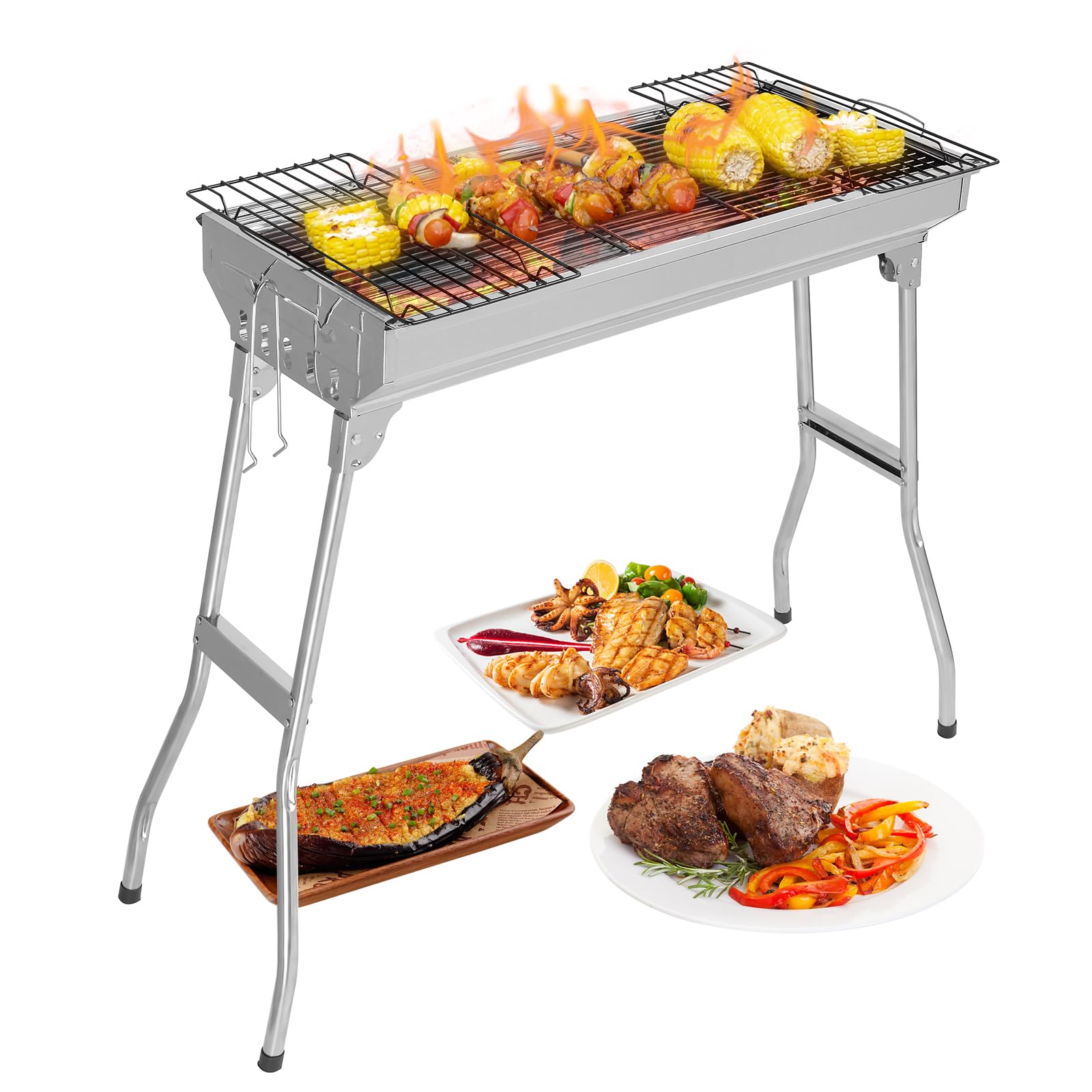 ROVSUN 28" Portable Stainless Steel Charcoal Grill Foldable
