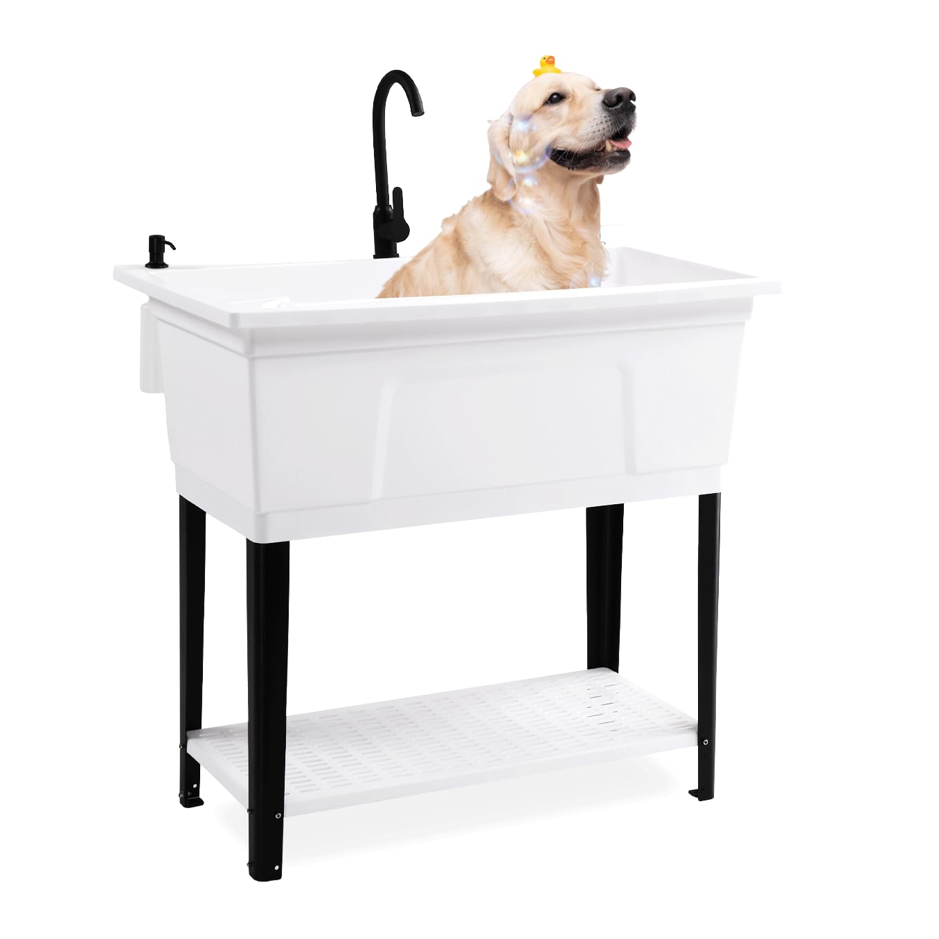 ROVSUN 40" X 24" Heavy Duty Plastic Laundry Tub with Storage Shelf White