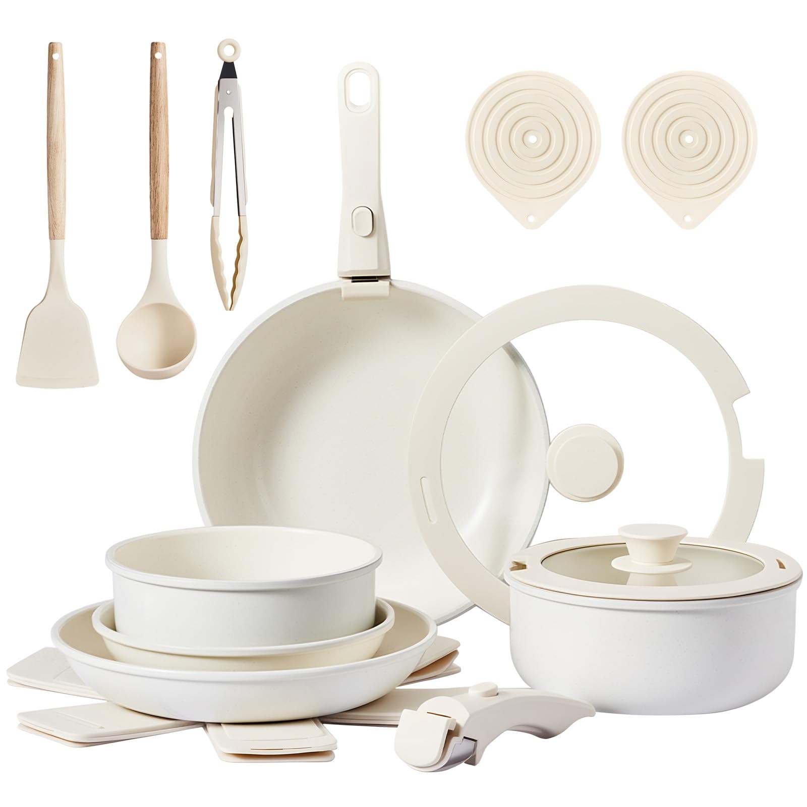 ROVSUN 19 Pcs Nonstick Pots and Pans Set with Detachable Handles