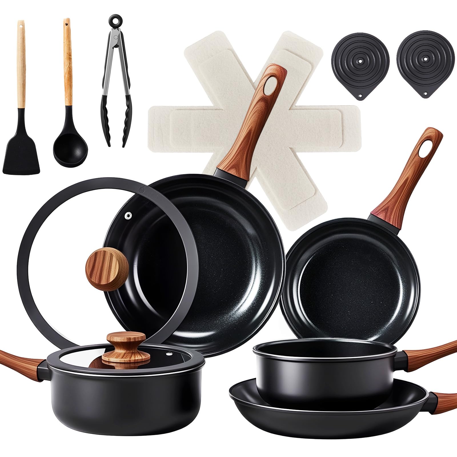 ROVSUN 17 Pcs Nonstick Pots and Pans Set Black