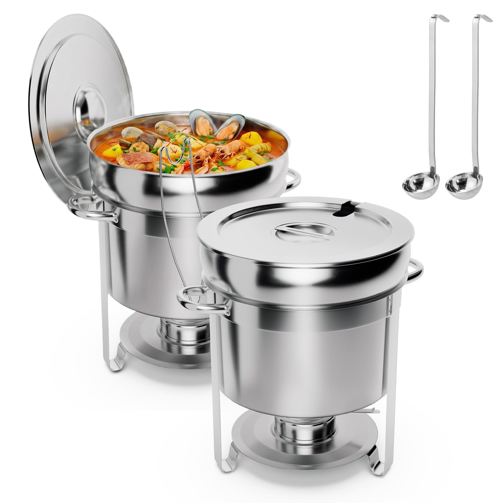 ROVSUN 11 QT Round Silver Buffet Soup Chafer with Lid Holder