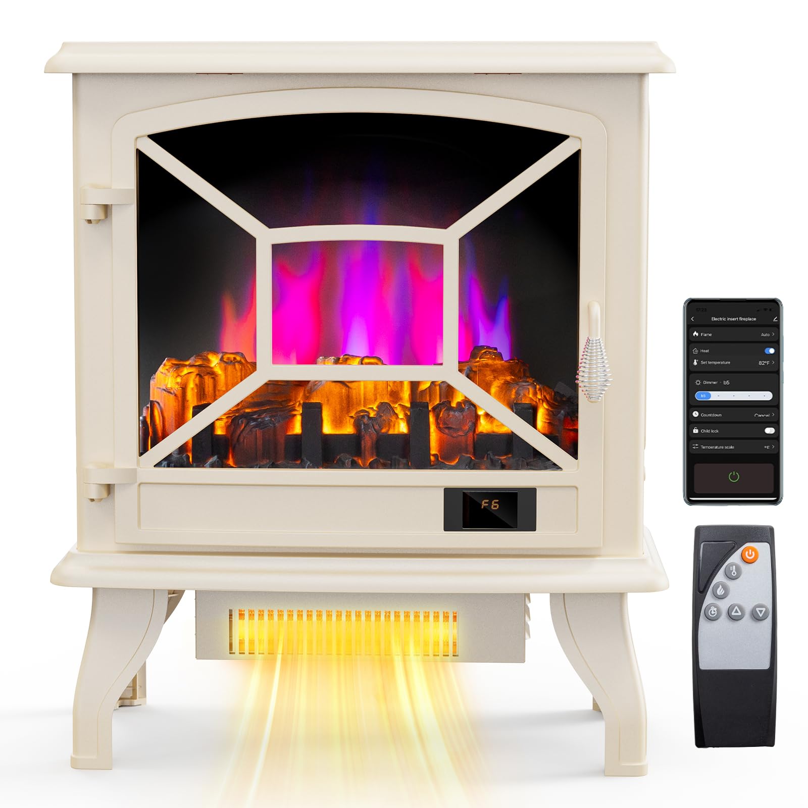 ROVSUN 23" High 1400W 120V Electric Fireplace Stove with Remote Milky White