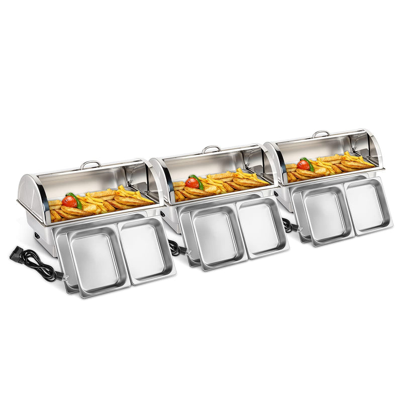 ROVSUN 9 QT Roll Top Stainless Steel Electric Chafing Dish Buffet Set with Full Size & 2 Half Szie Food Pans