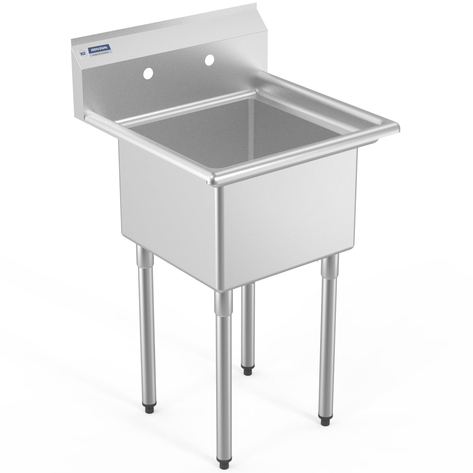 ROVSUN 24" x 24" 1 Compartment 304 Stainless Steel Sink with Backsplash