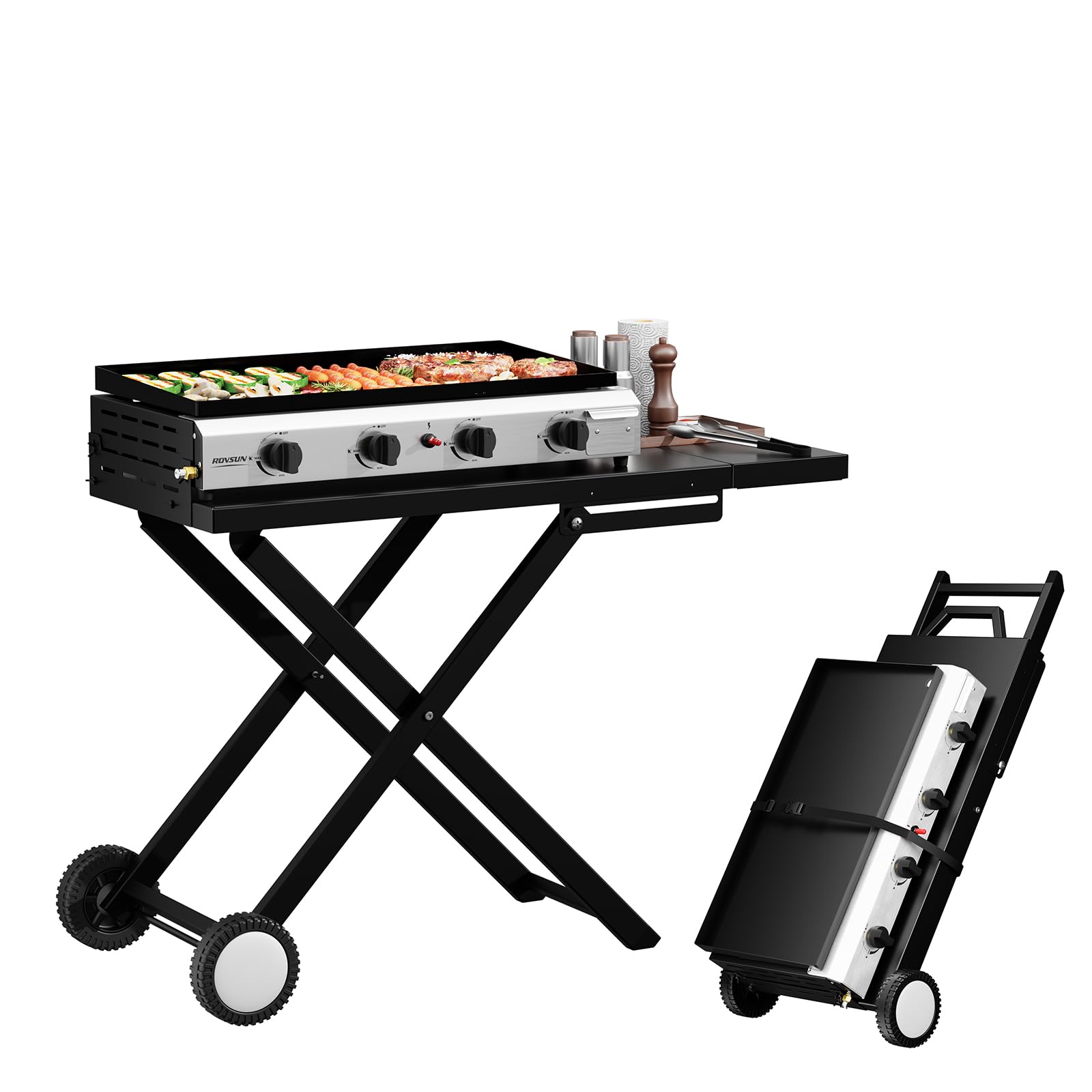 ROVSUN 4-Burner 40,000 BTU Foldable Propane Griddle with Wheels