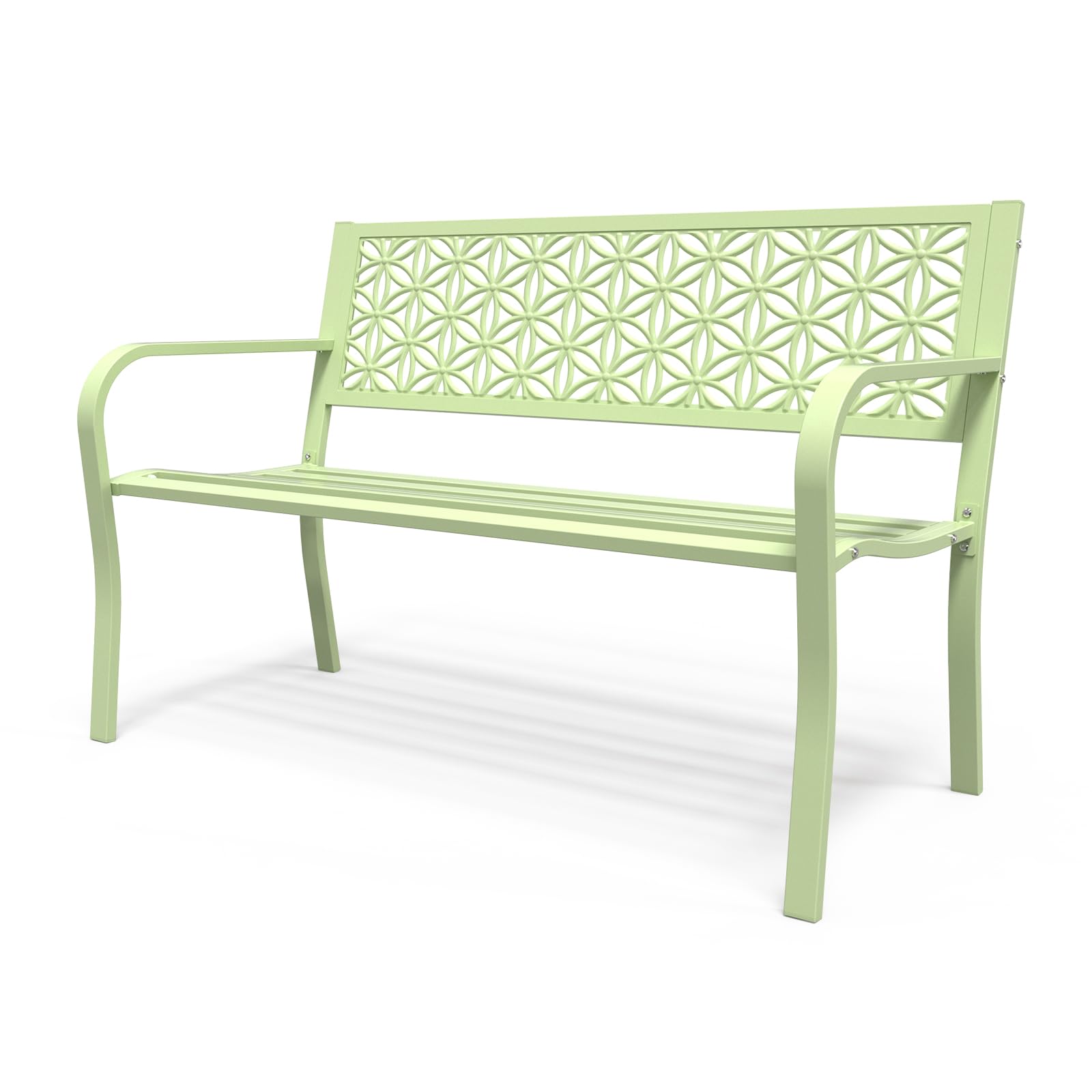 50" Outdoor Bench Metal with Floral Back Green