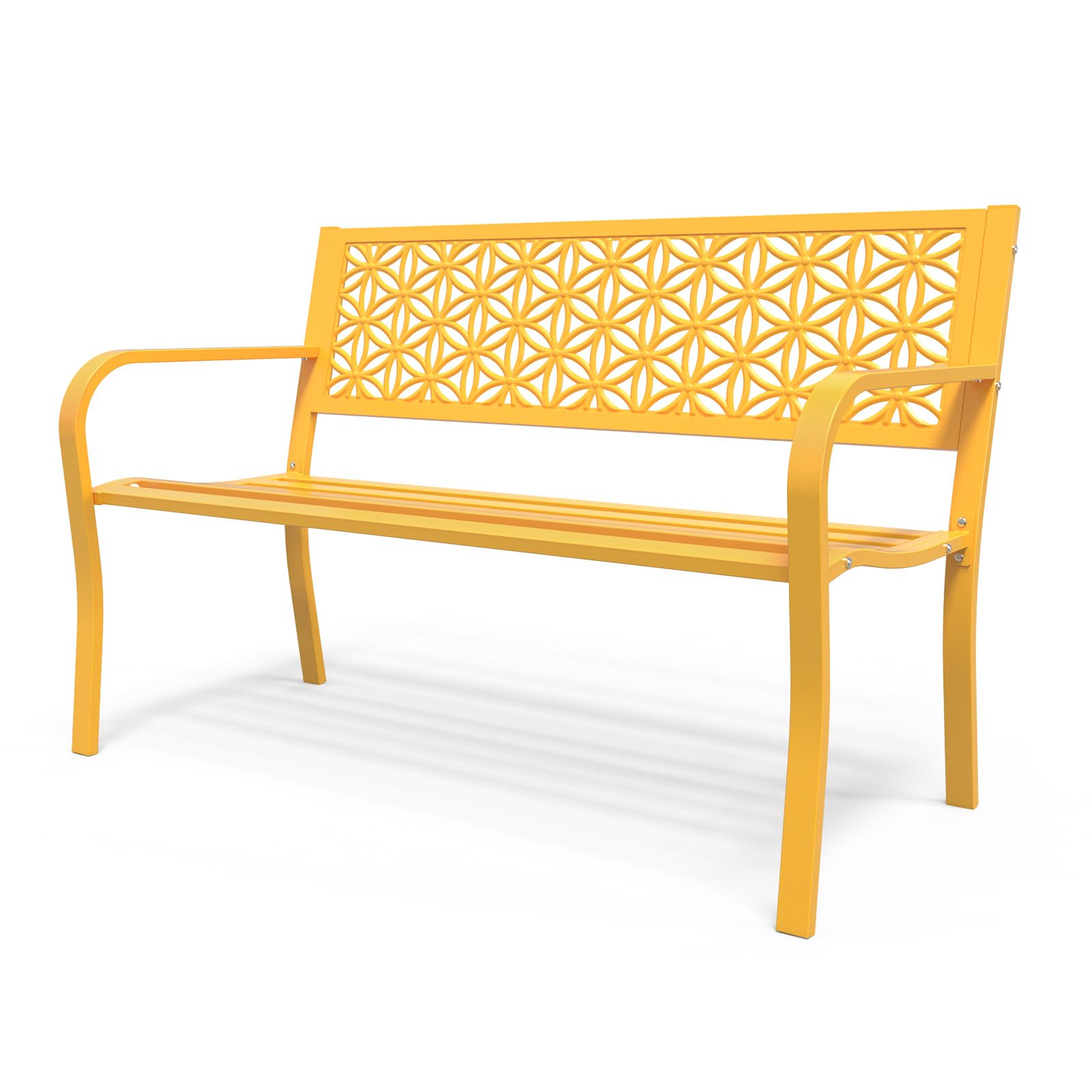 50" Outdoor Bench Metal with Floral Back Yellow