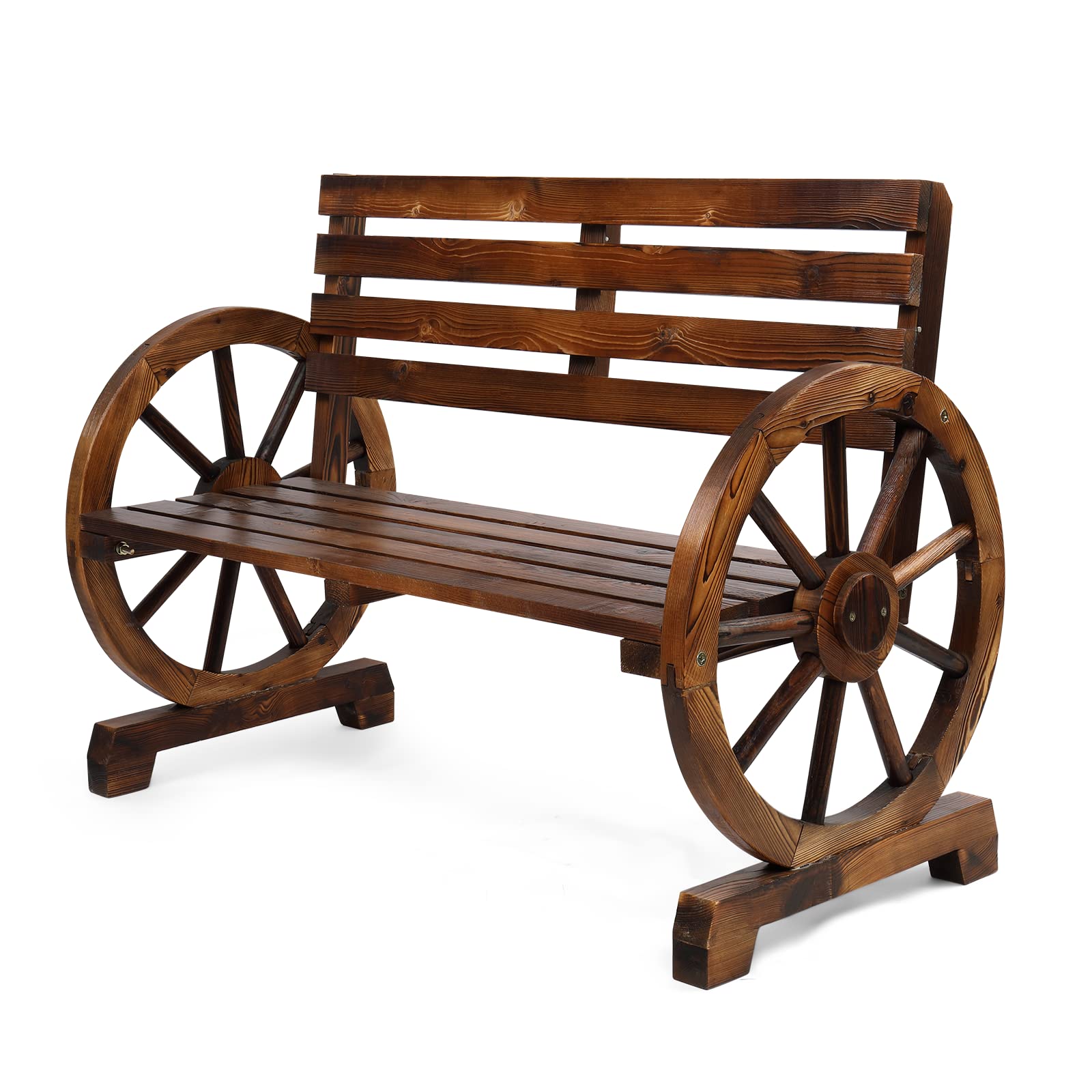 41" Outdoor Bench with Rustic Wooden Wheel