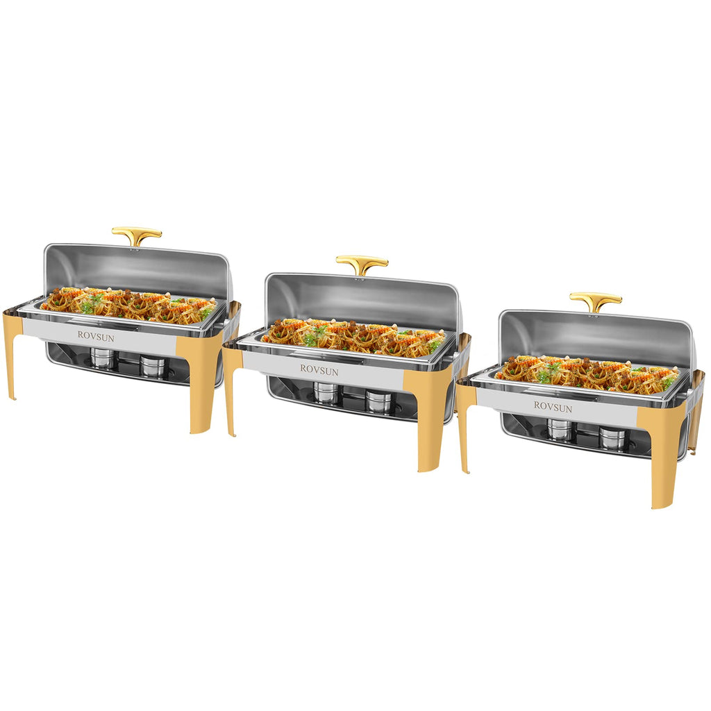 ROVSUN 9 QT Roll Top Rectangular Silver-Gold Chafing Dish Buffet Set