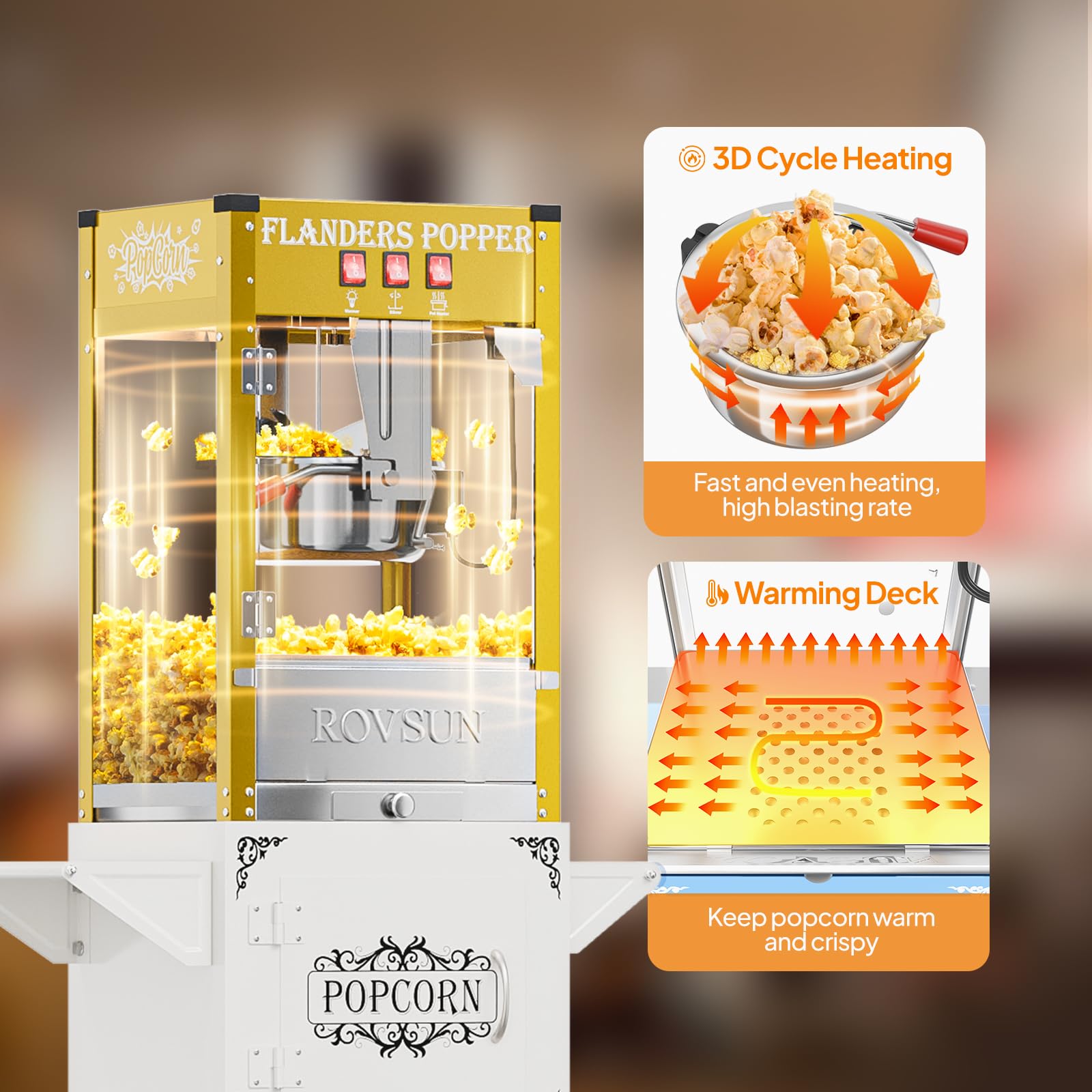 ROVSUN 8 oz Kettle 800W 120V Popcorn Machine Cart Gold