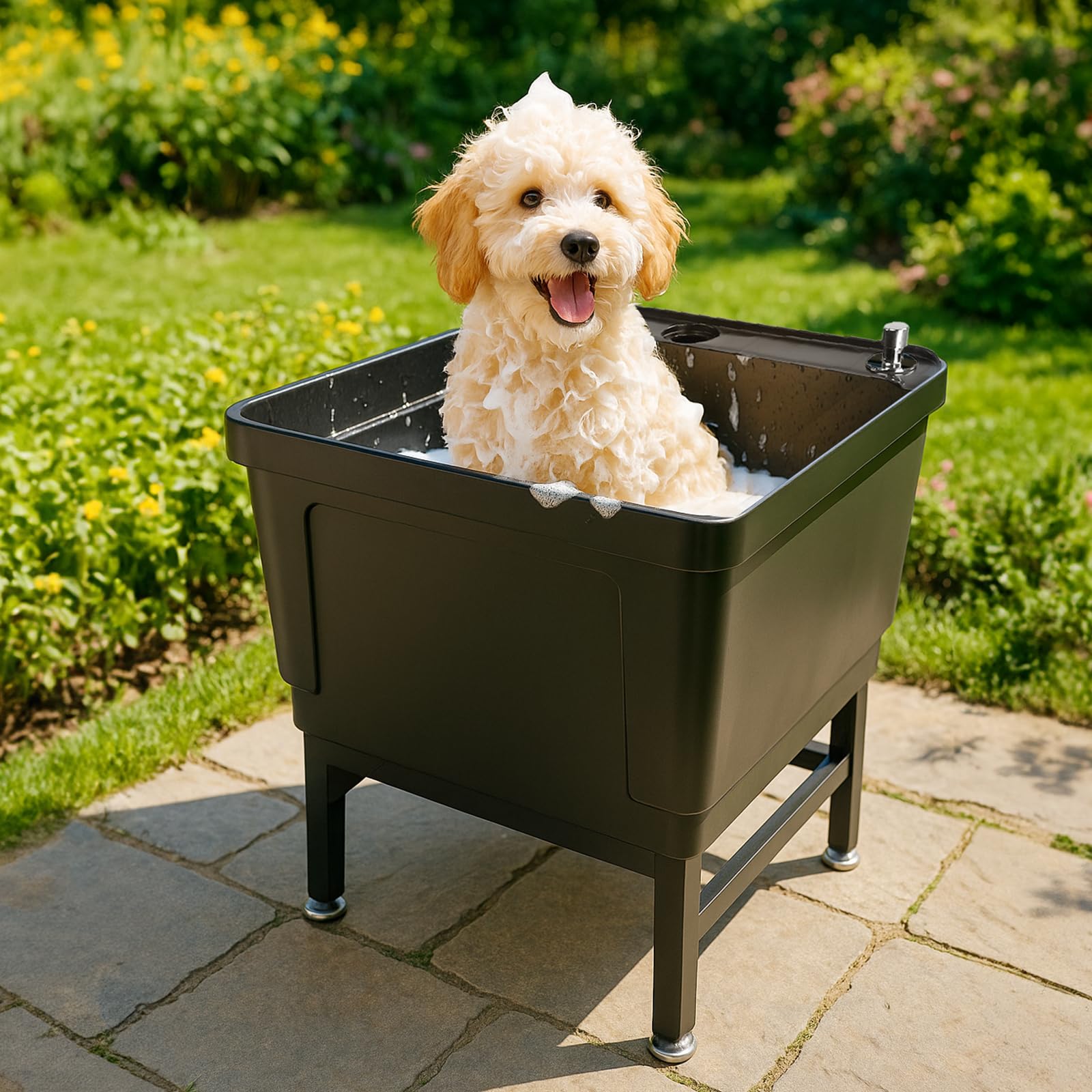 ROVSUN 20" X 19" Plastic Floor Mop Slop Sink on Wheels Black