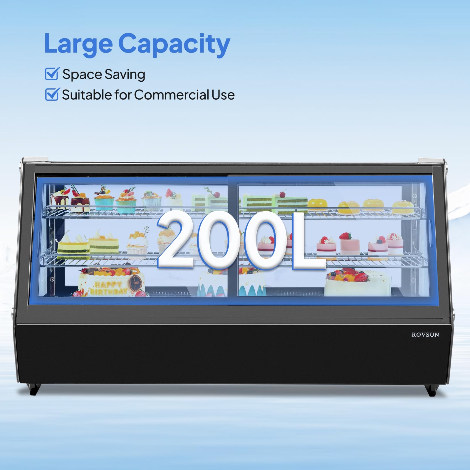ROVSUN 48" 7.1 Cu.Ft. 400W 110V Black Refrigerated Bakery Display Case