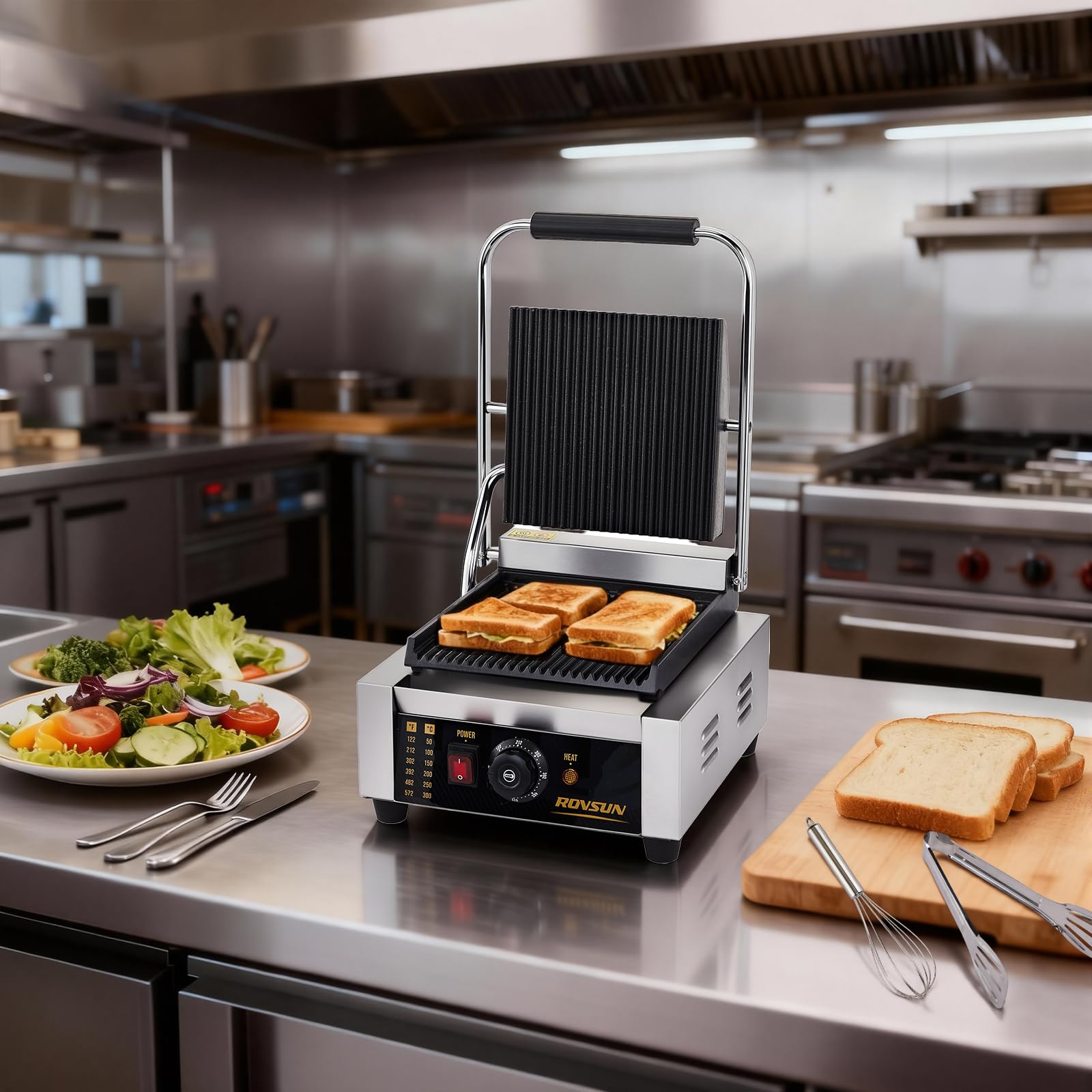 ROVSUN 12" 1800W 110V Commercial Panini Press Grill with Adjustable Temp