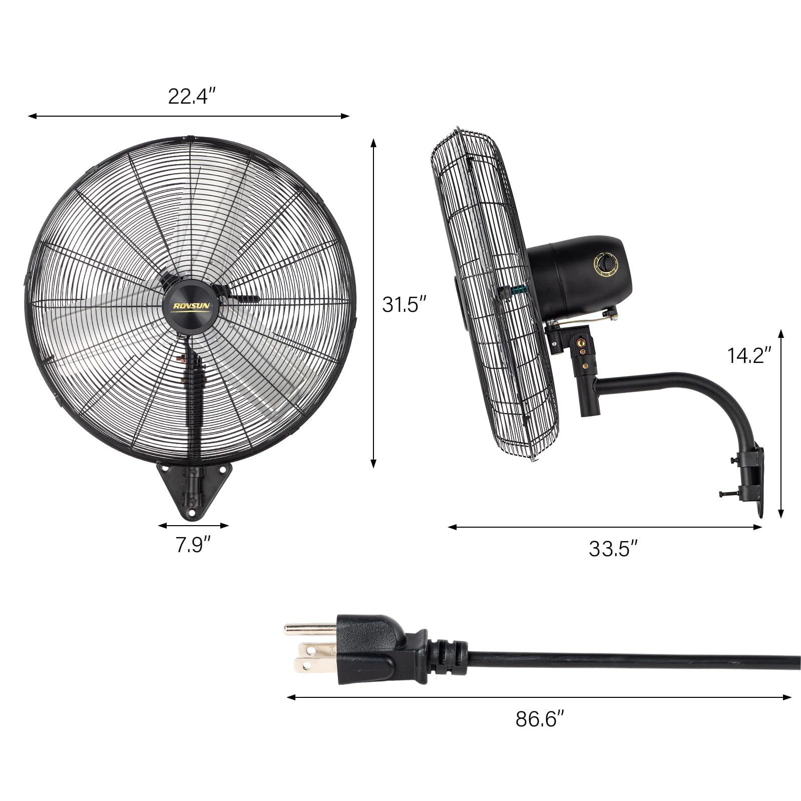 ROVSUN 30" 220W 110V Industrial Wall Mounted Fan for Garage, Gym