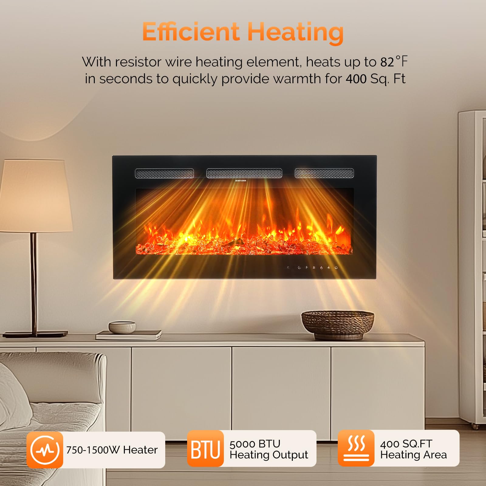 ROVSUN 36'' 1500W 120V 3-in-1 Electric Fireplace with Remote & APP