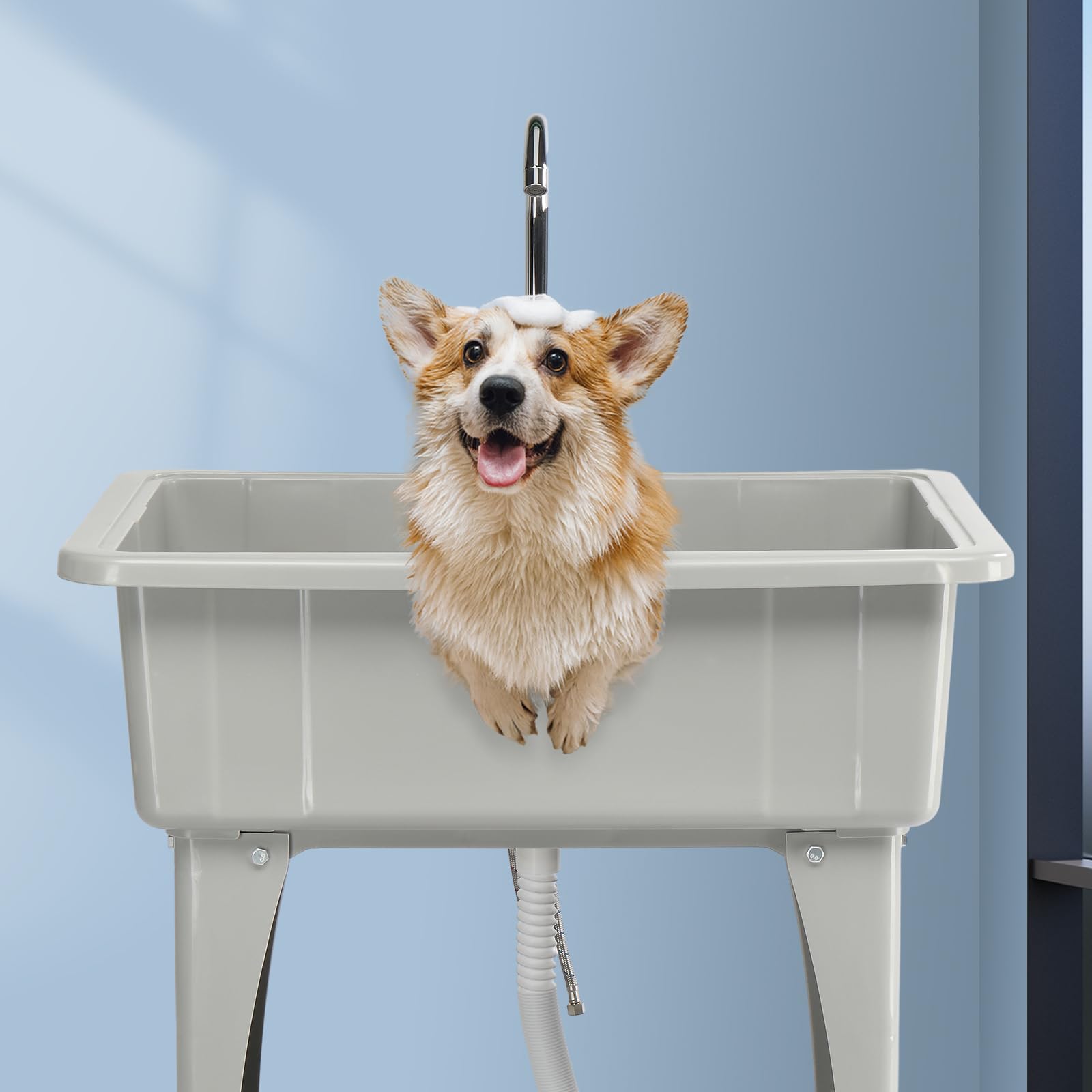 ROVSUN 32" x 22" Utility Sink Laundry Tub with Hot & Cold Faucet Gray