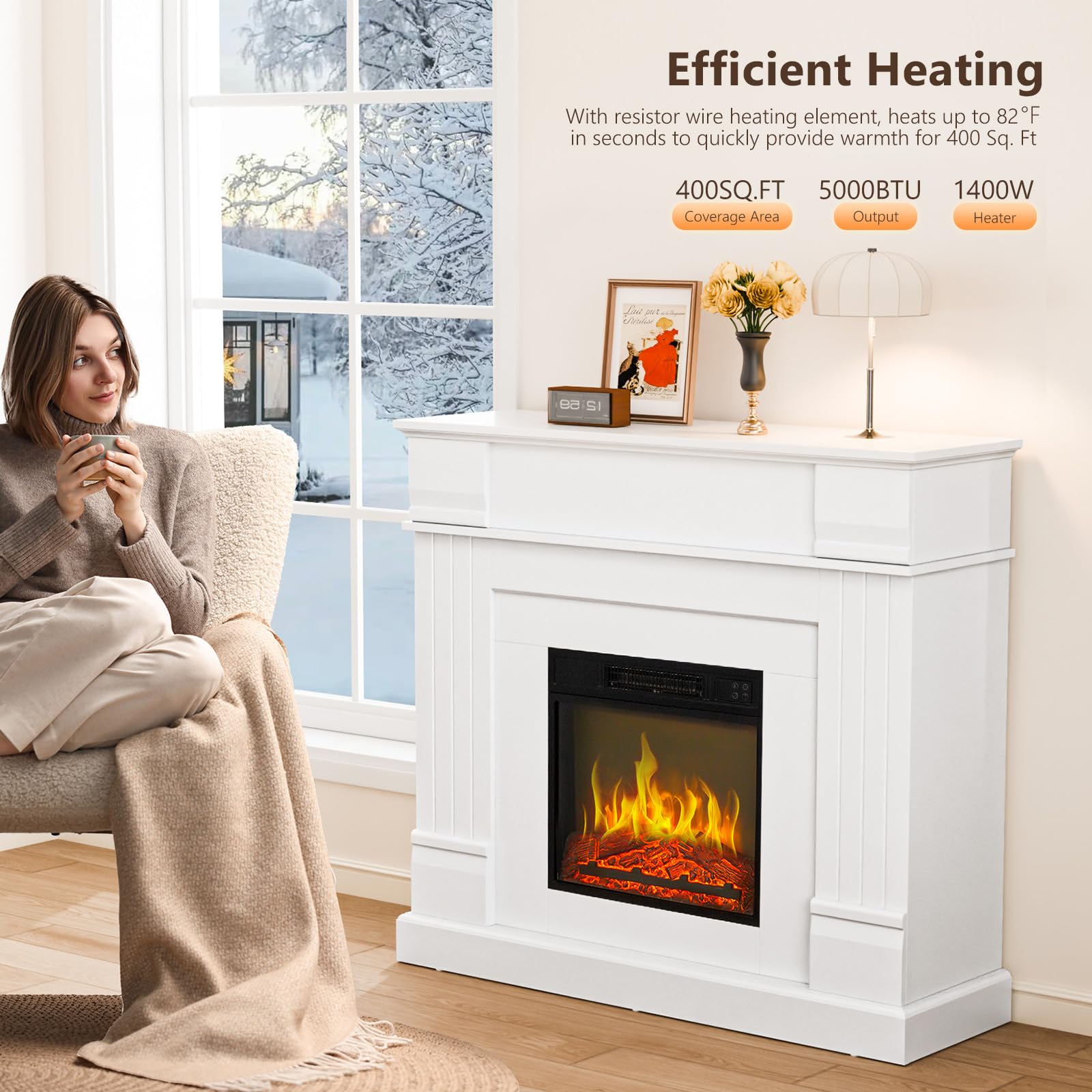 ROVSUN 43'' High 1400W 120V Electric Fireplace with Mantel & Remote