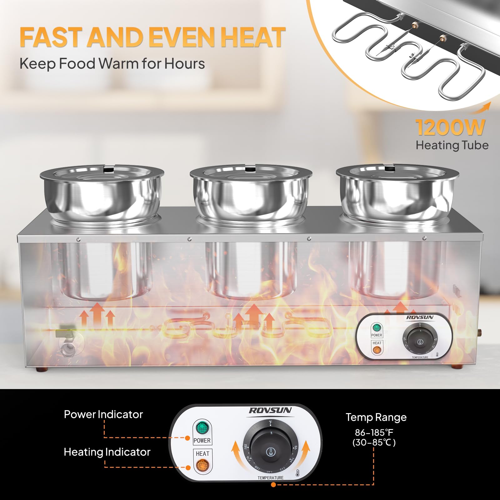 ROVSUN 22 QT 1,200W 110V Electric Soup Warmer Steam Table Countertop