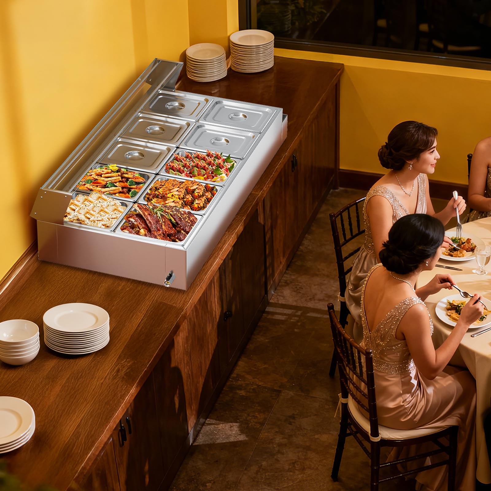 ROVSUN 120 QT 10-Pan Electric Steam Table Countertop