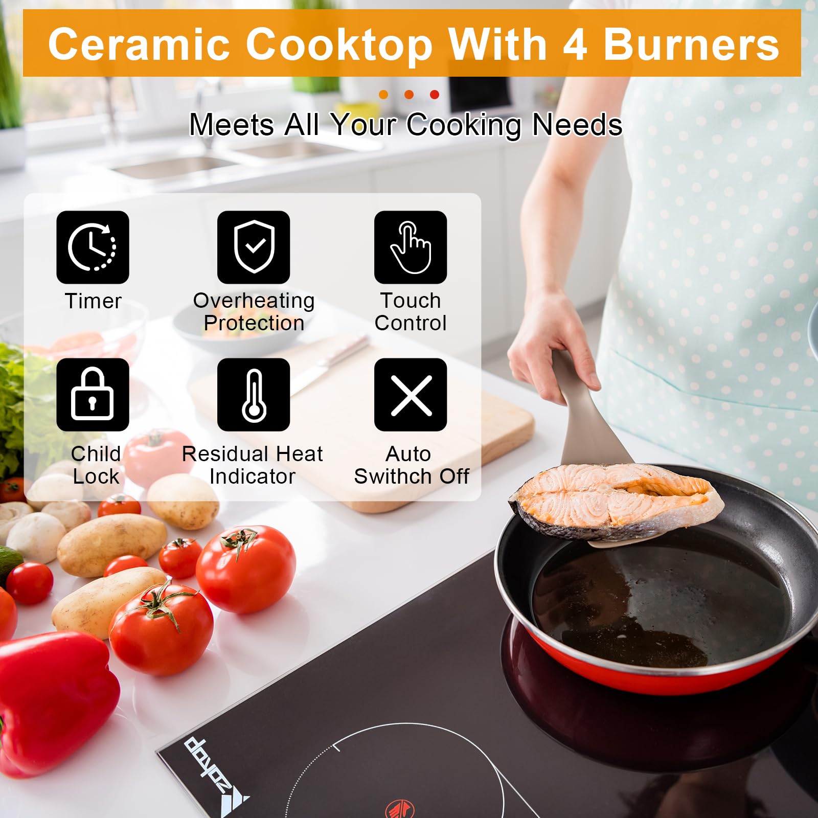 30" 4 Burners 7200W 220V Electric Ceramic Cooktop