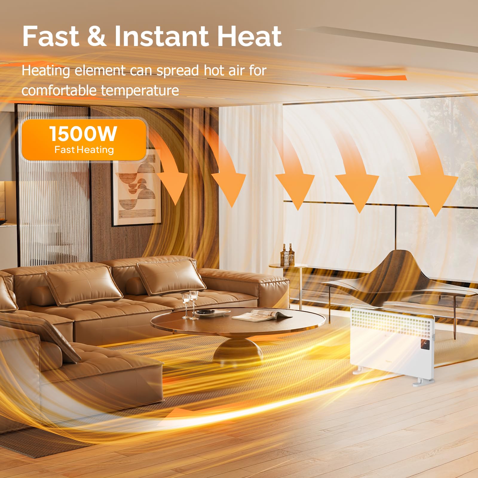 ROVSUN 1,500W 120V Panel Heater with Towel Bar & Remote Control